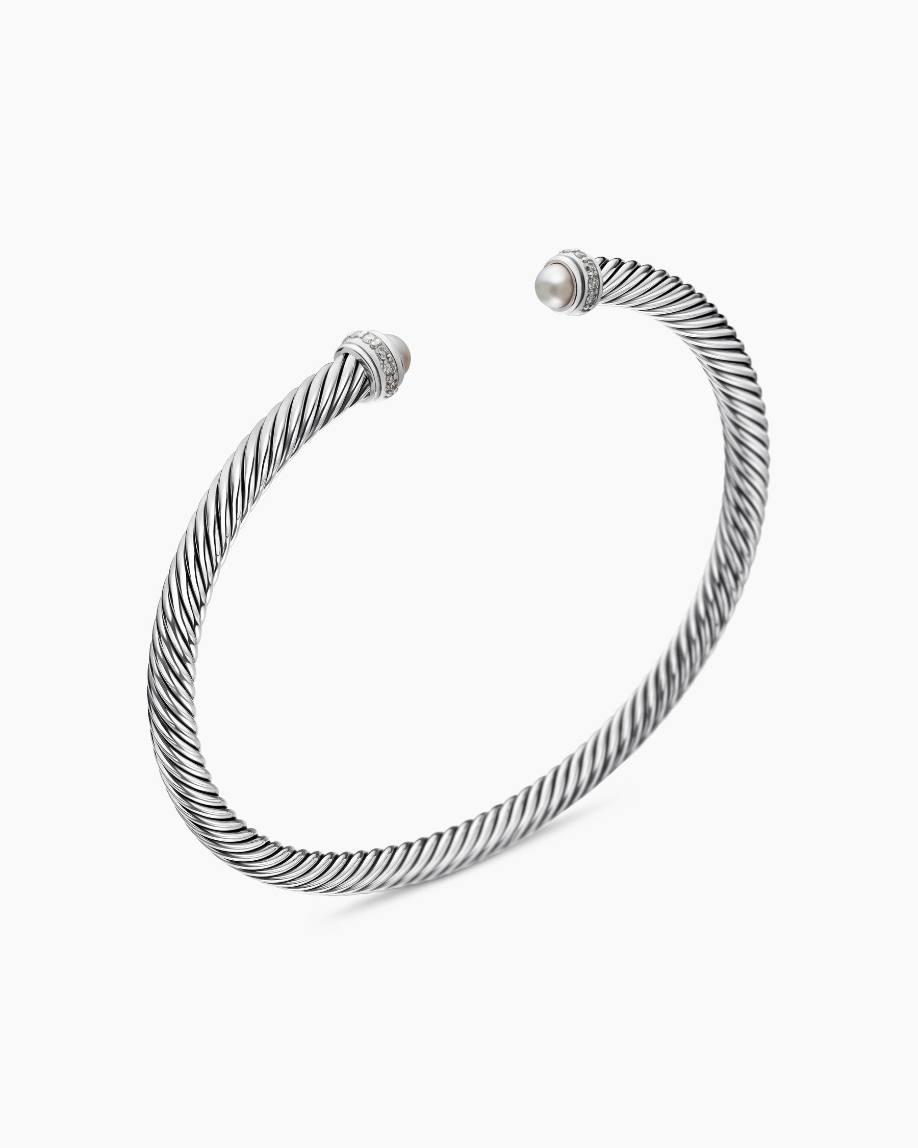 Classic Cable Bracelet in Sterling Silver with Pearls and Diamonds, 4mm - Image 3