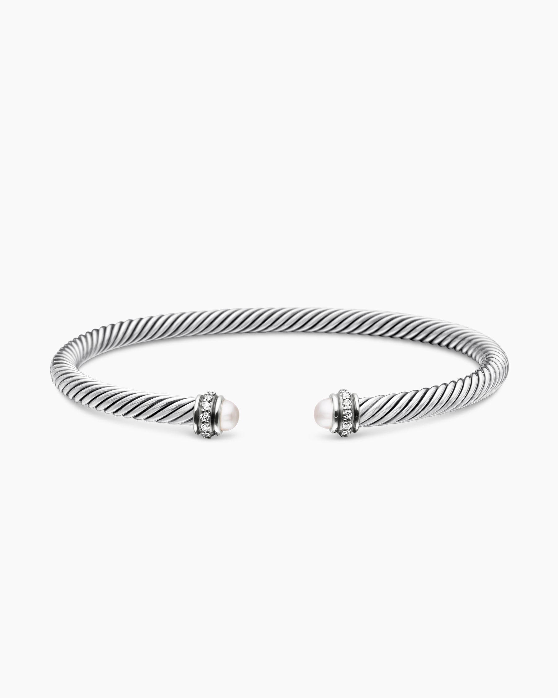Classic Cable Bracelet in Sterling Silver with Pearls and Diamonds, 4mm - Image 4