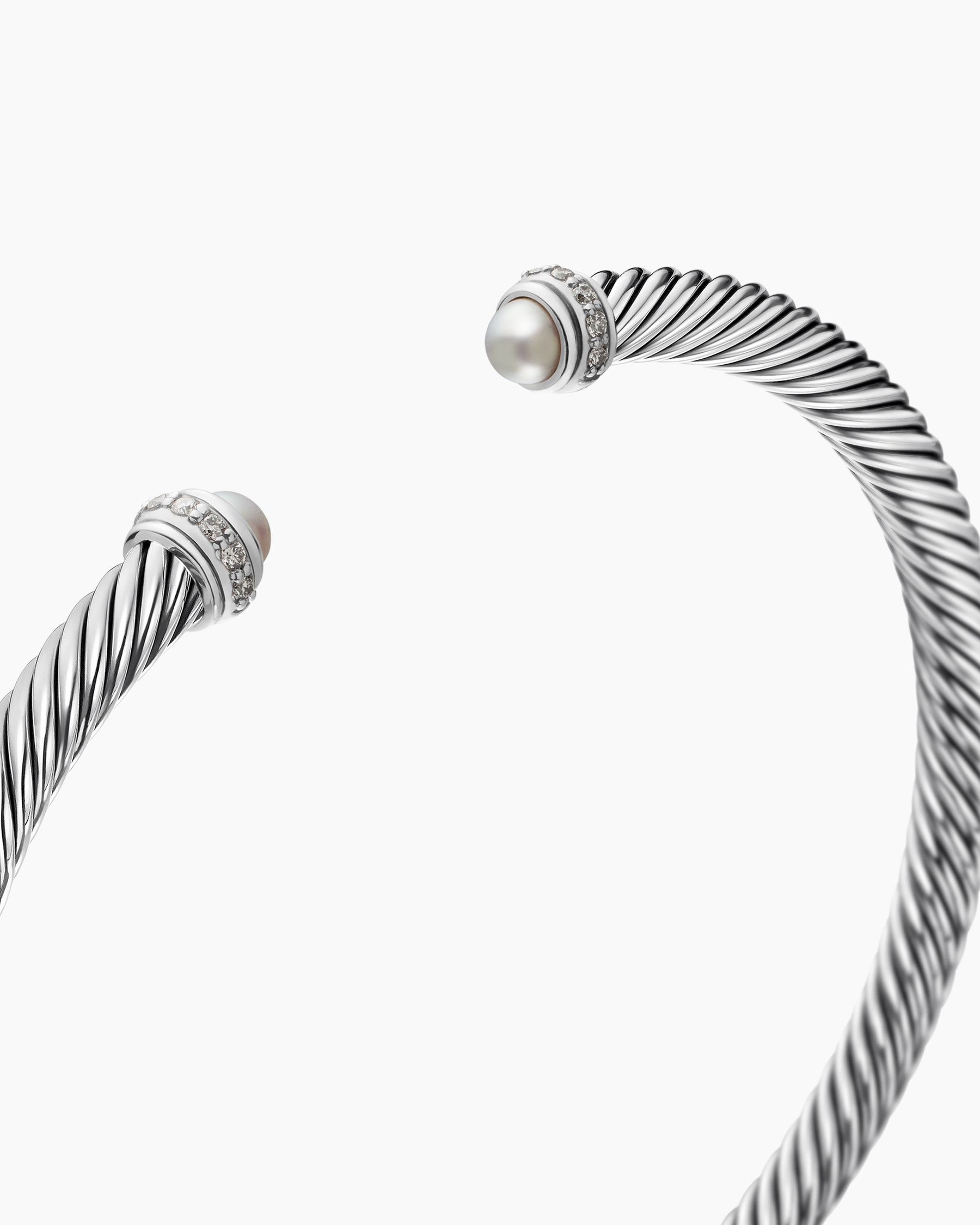 Classic Cable Bracelet in Sterling Silver with Pearls and Diamonds, 4mm - Image 5