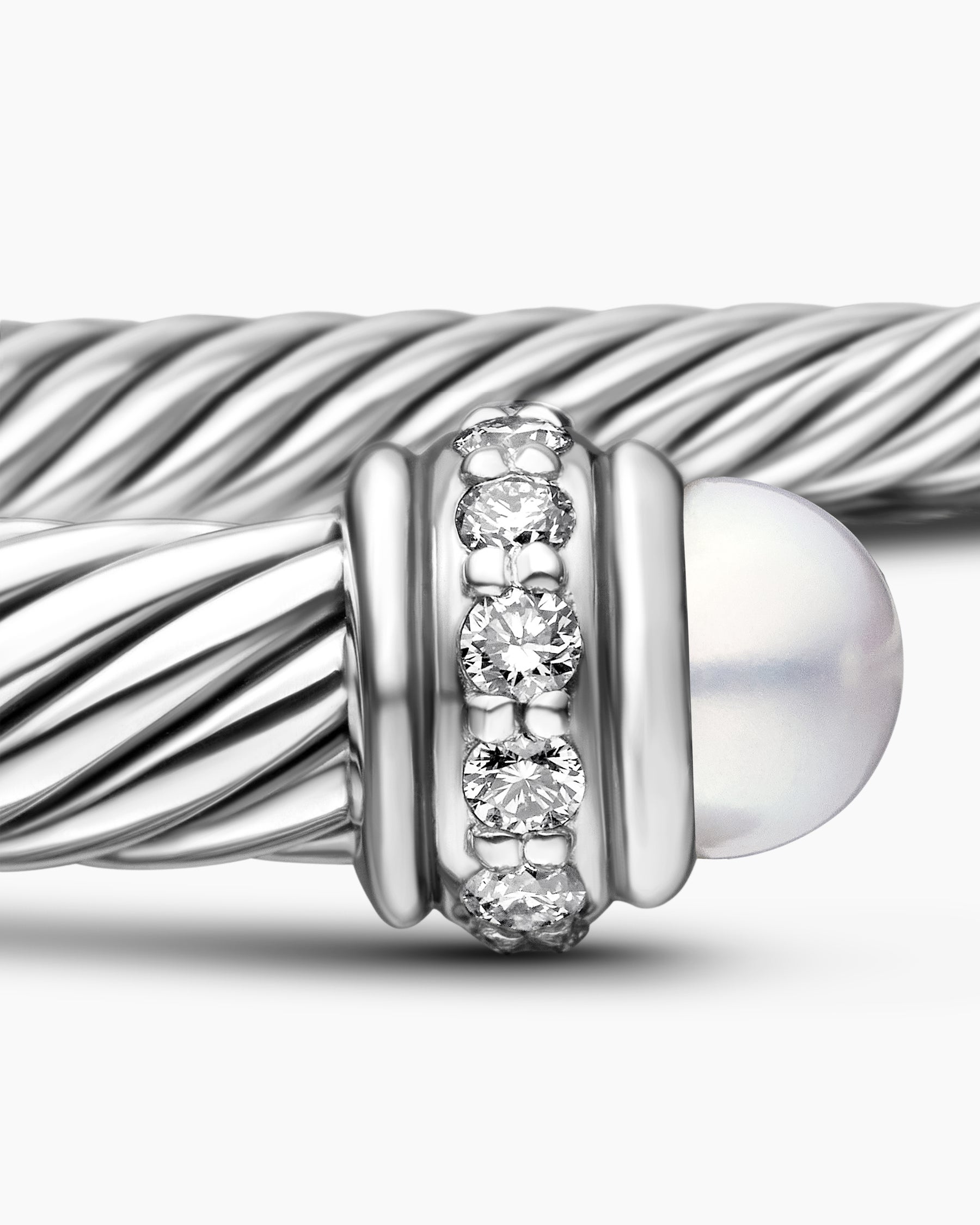 Classic Cable Bracelet in Sterling Silver with Pearls and Diamonds, 4mm - Image 6