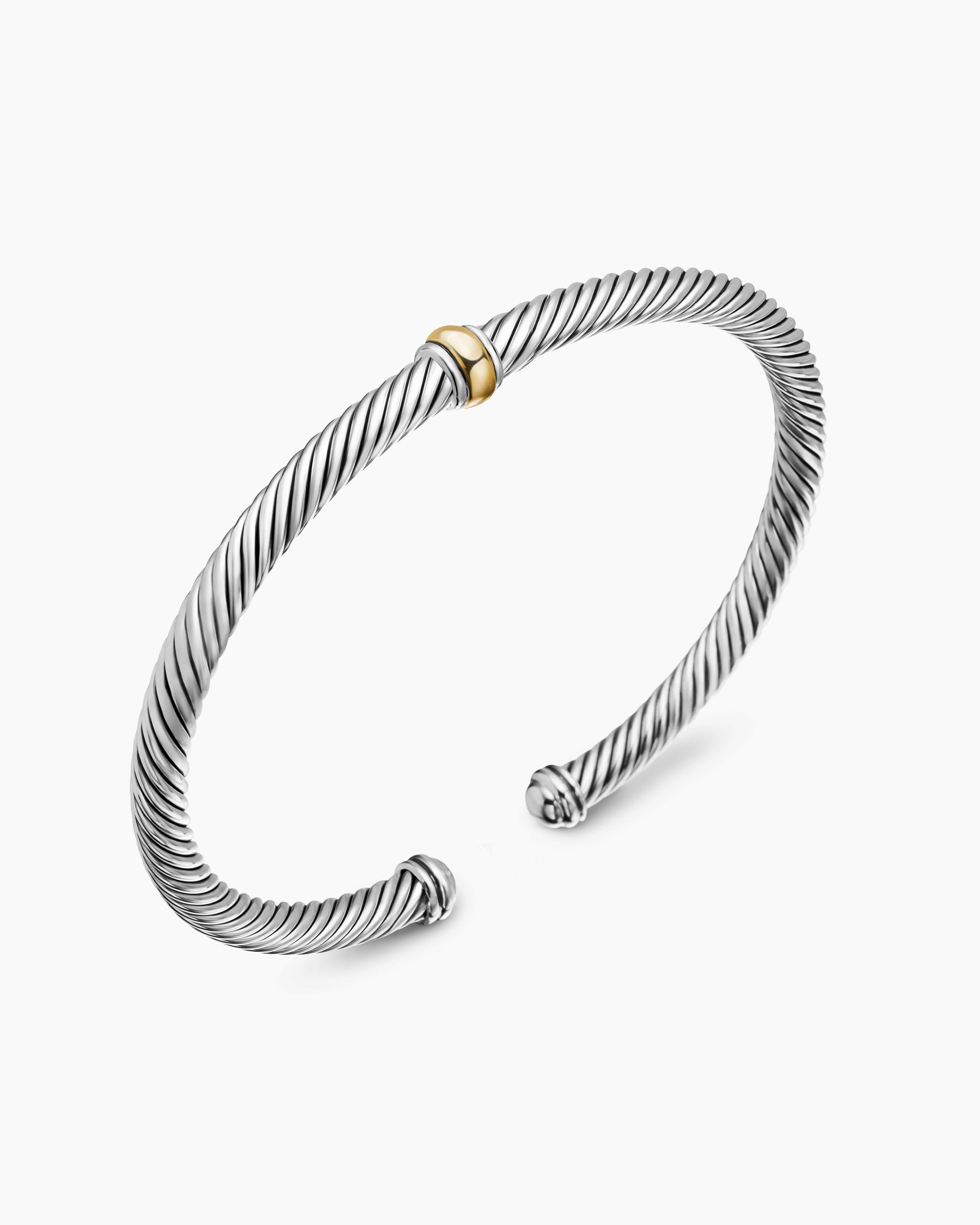Classic Cable Station Bracelet in Sterling Silver with 18K Yellow Gold, 4mm - Image 3