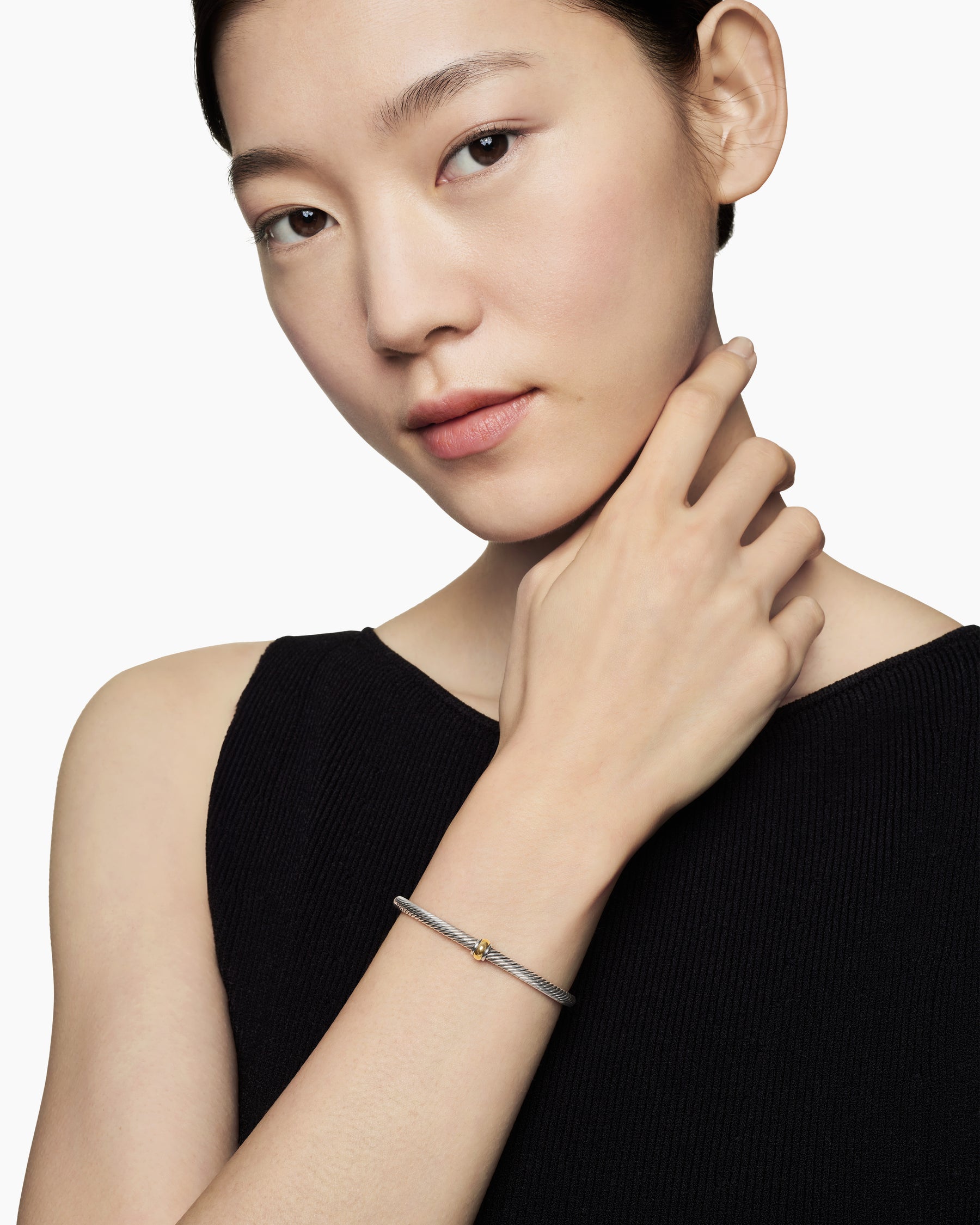 Classic Cable Station Bracelet in Sterling Silver with 18K Yellow Gold, 4mm - Image 6