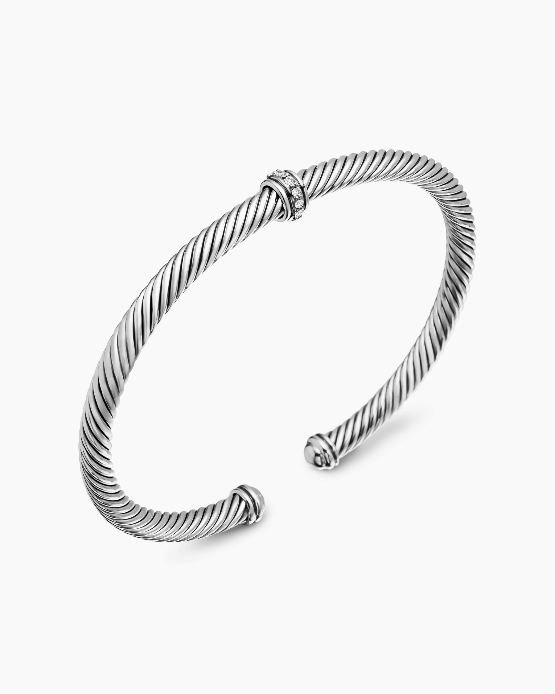 Classic Cable Station Bracelet in Sterling Silver with Diamonds, 4mm - Image 3