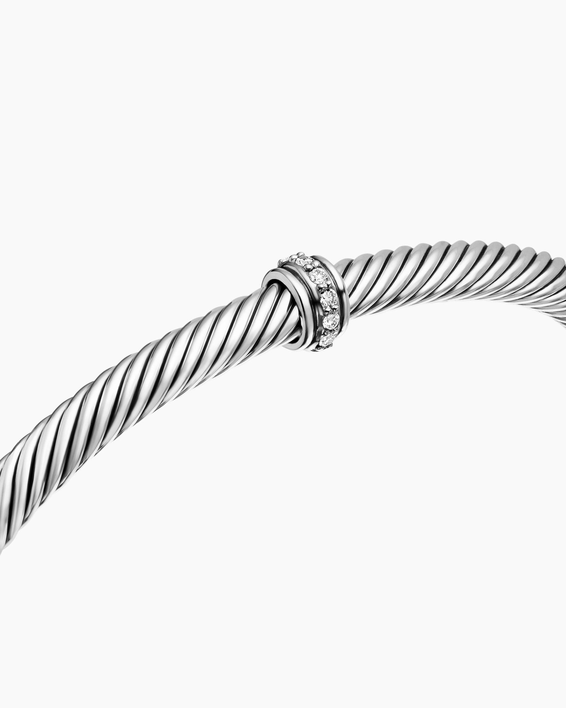 Classic Cable Station Bracelet in Sterling Silver with Diamonds, 4mm - Image 5