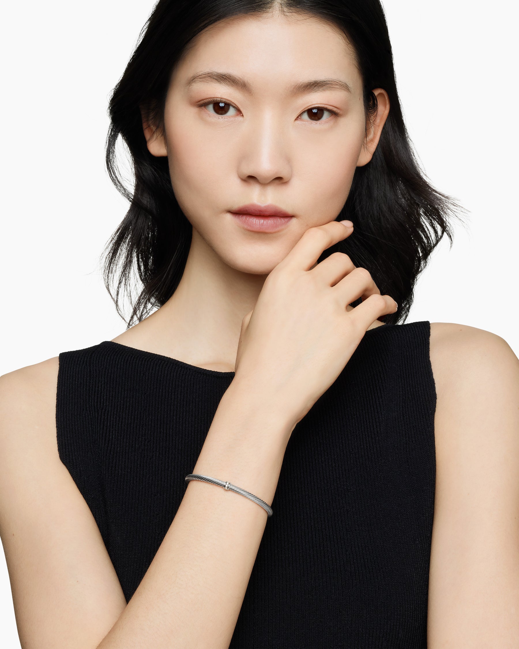 Alternative view of Classic Cable Station Bracelet in Sterling Silver with Diamonds, 4mm