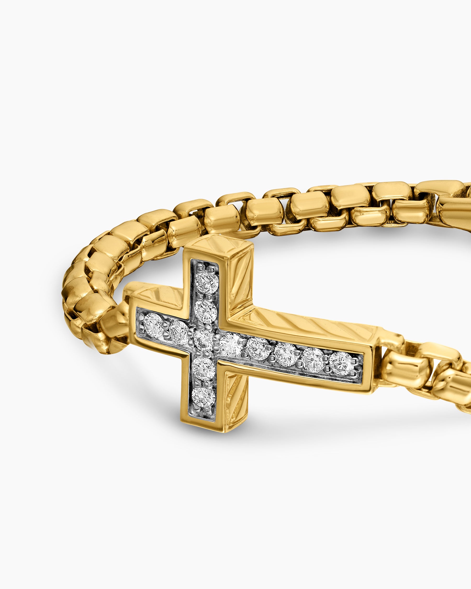 Cross Station Bracelet in 18K Yellow Gold with Diamonds, 5mm - Image 7