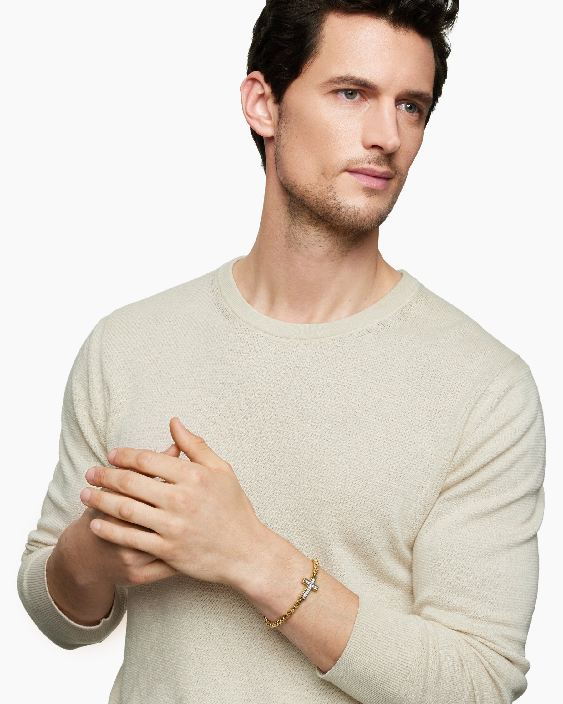 Alternative view of Cross Station Bracelet in 18K Yellow Gold with Diamonds, 5mm