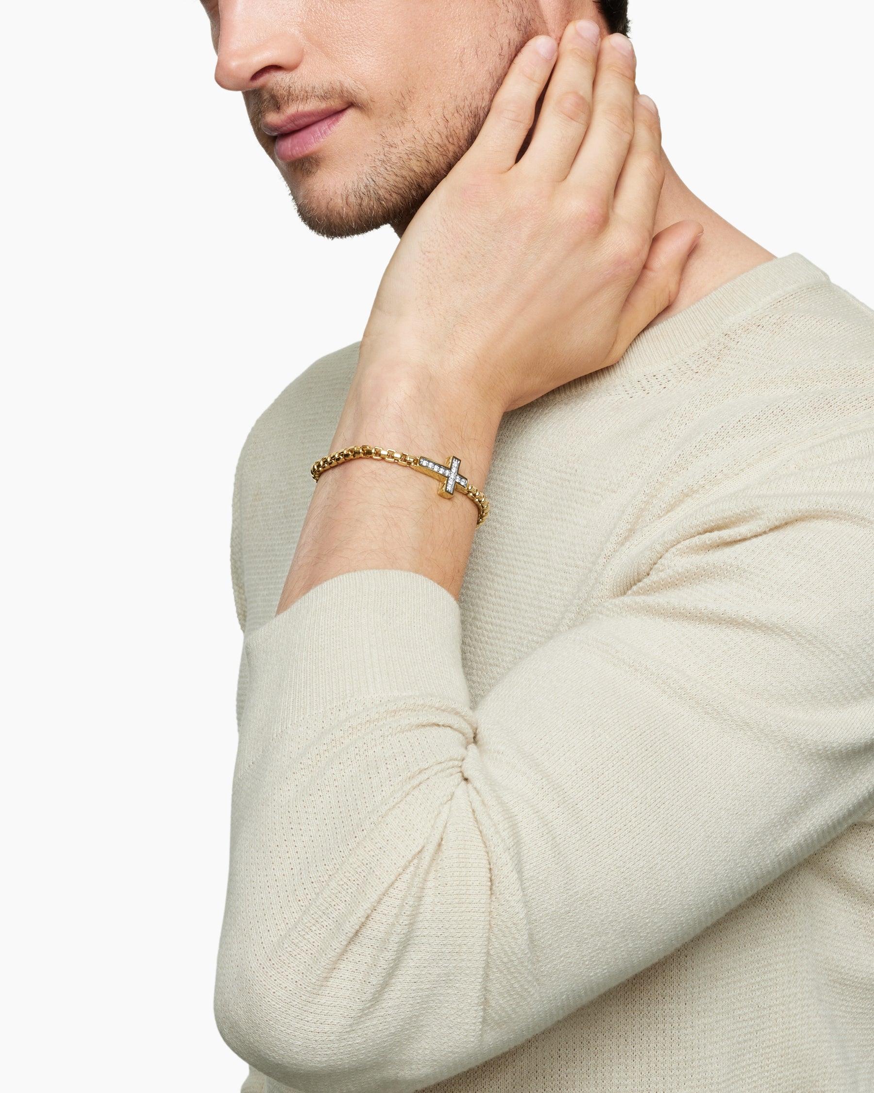Cross Station Bracelet in 18K Yellow Gold with Diamonds, 5mm - Image 8