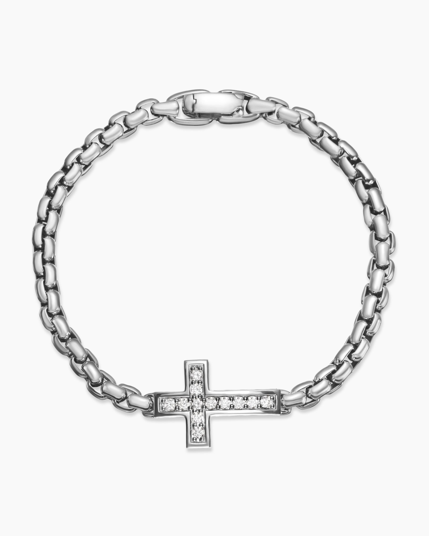 Cross Station Bracelet in Sterling Silver with Diamonds, 5mm - Image 3