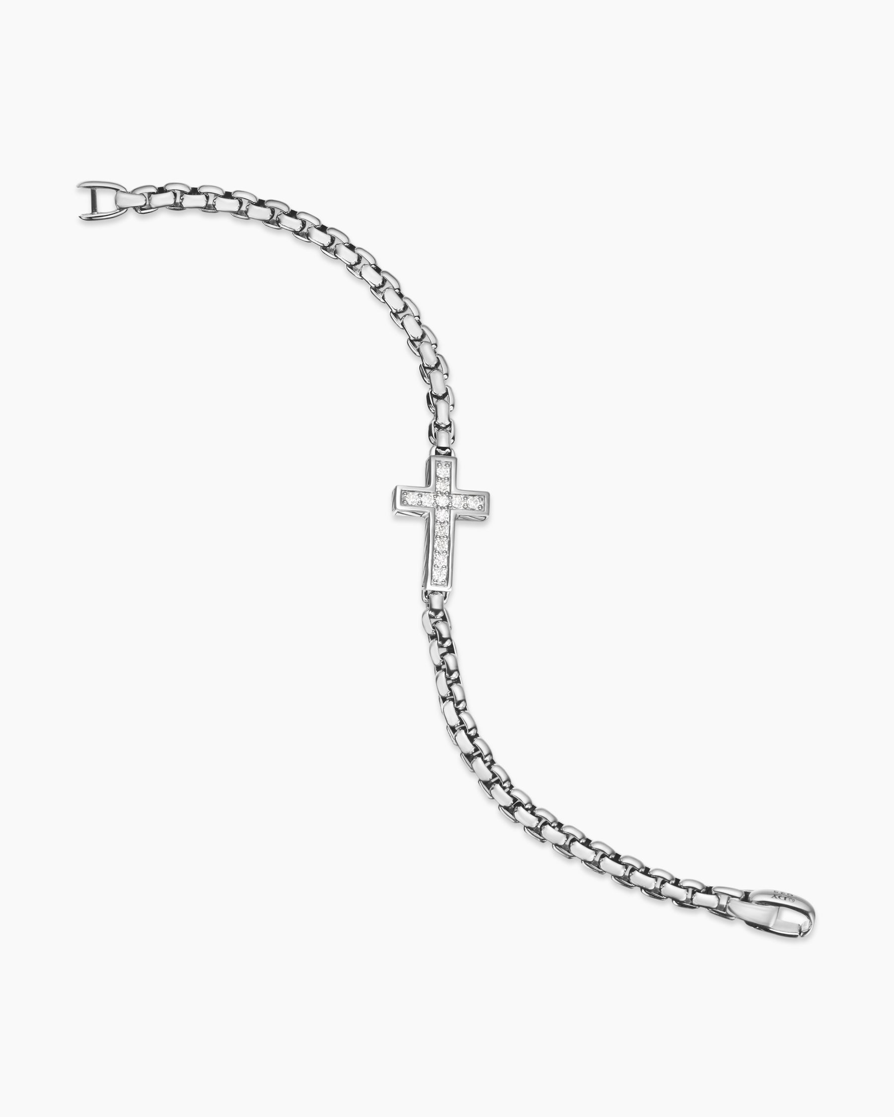 Cross Station Bracelet in Sterling Silver with Diamonds, 5mm - Image 4
