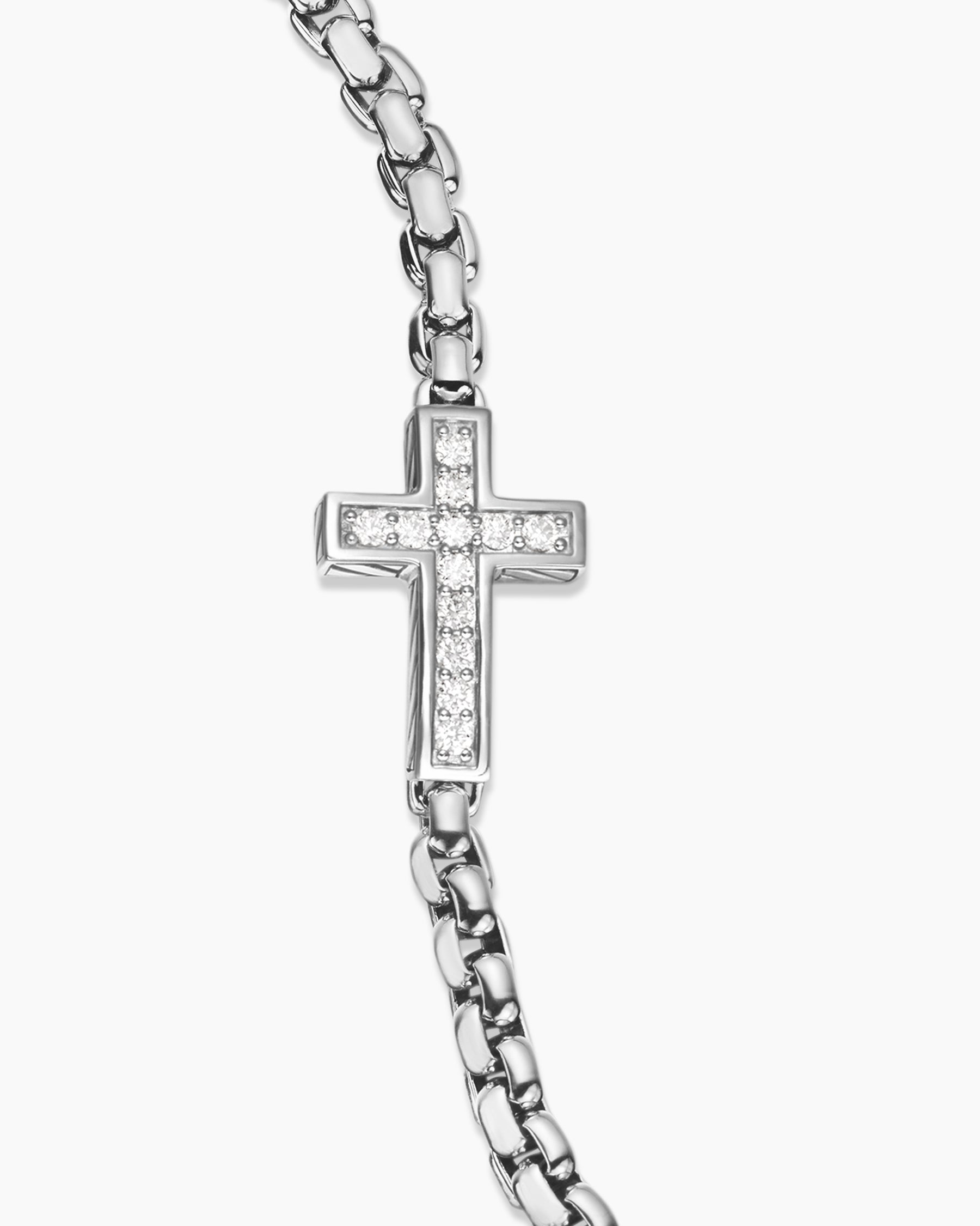 Cross Station Bracelet in Sterling Silver with Diamonds, 5mm - Image 6