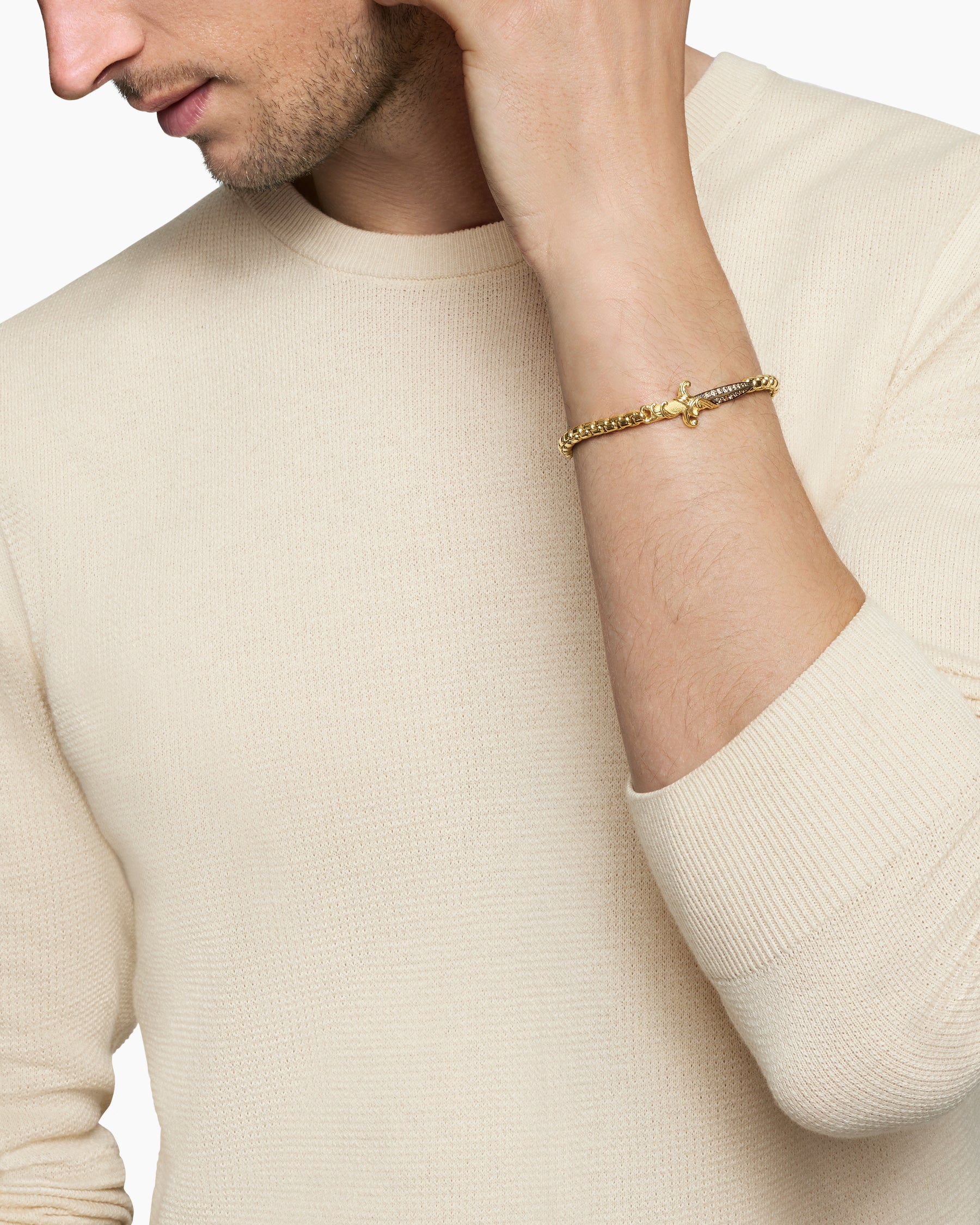 Alternative view of Waves Dagger Bracelet in 18K Yellow Gold with Cognac Diamonds, 5mm