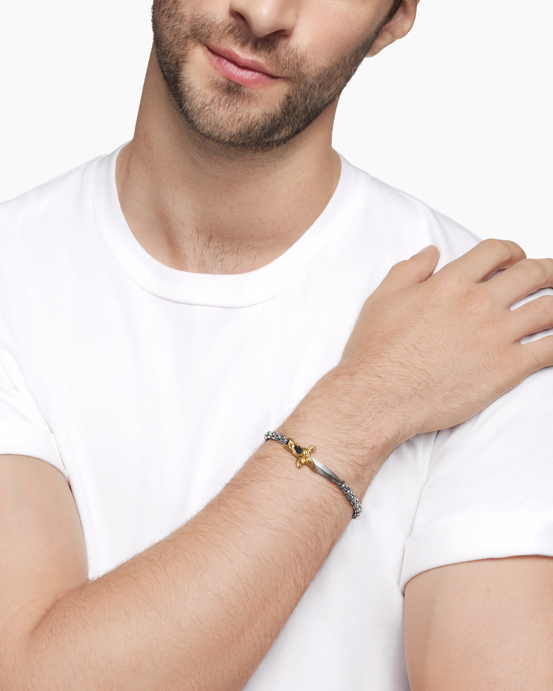 Alternative view of Waves Dagger Bracelet in Sterling Silver with 18K Yellow Gold, 5mm