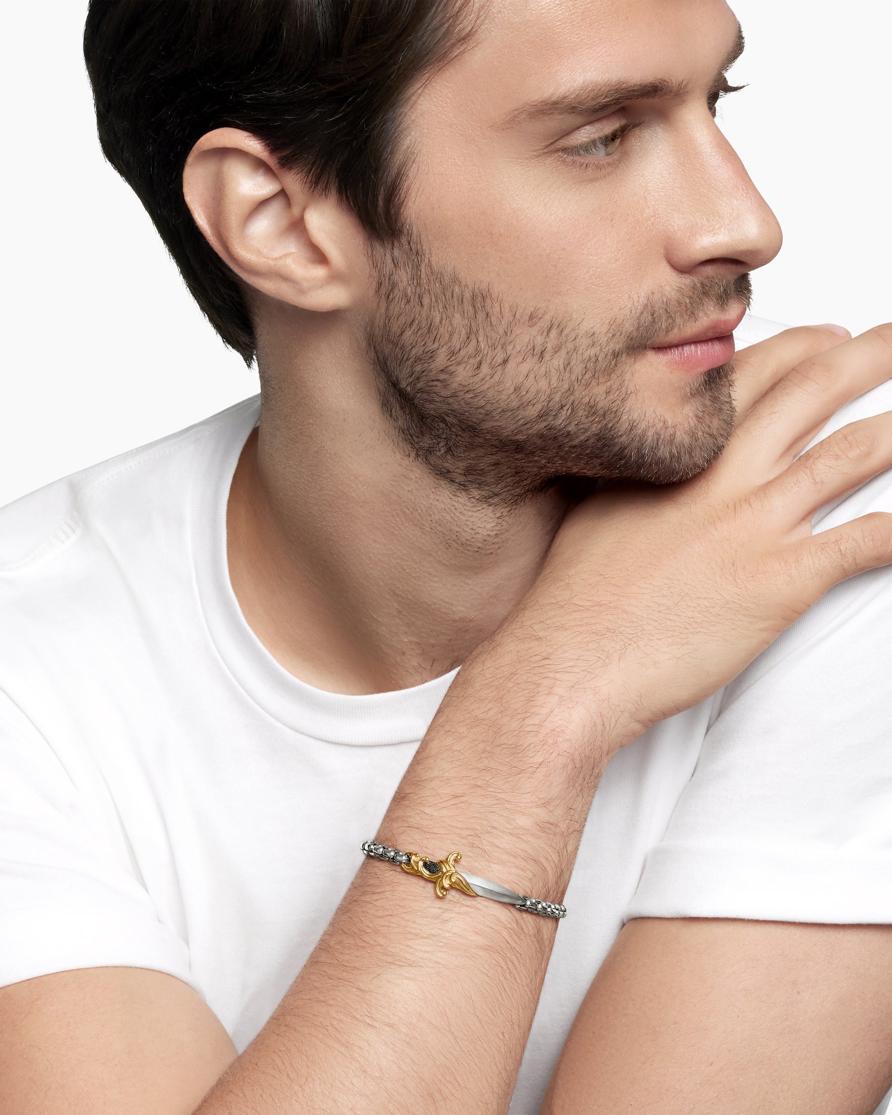 Waves Dagger Bracelet in Sterling Silver with 18K Yellow Gold, 5mm - Image 8