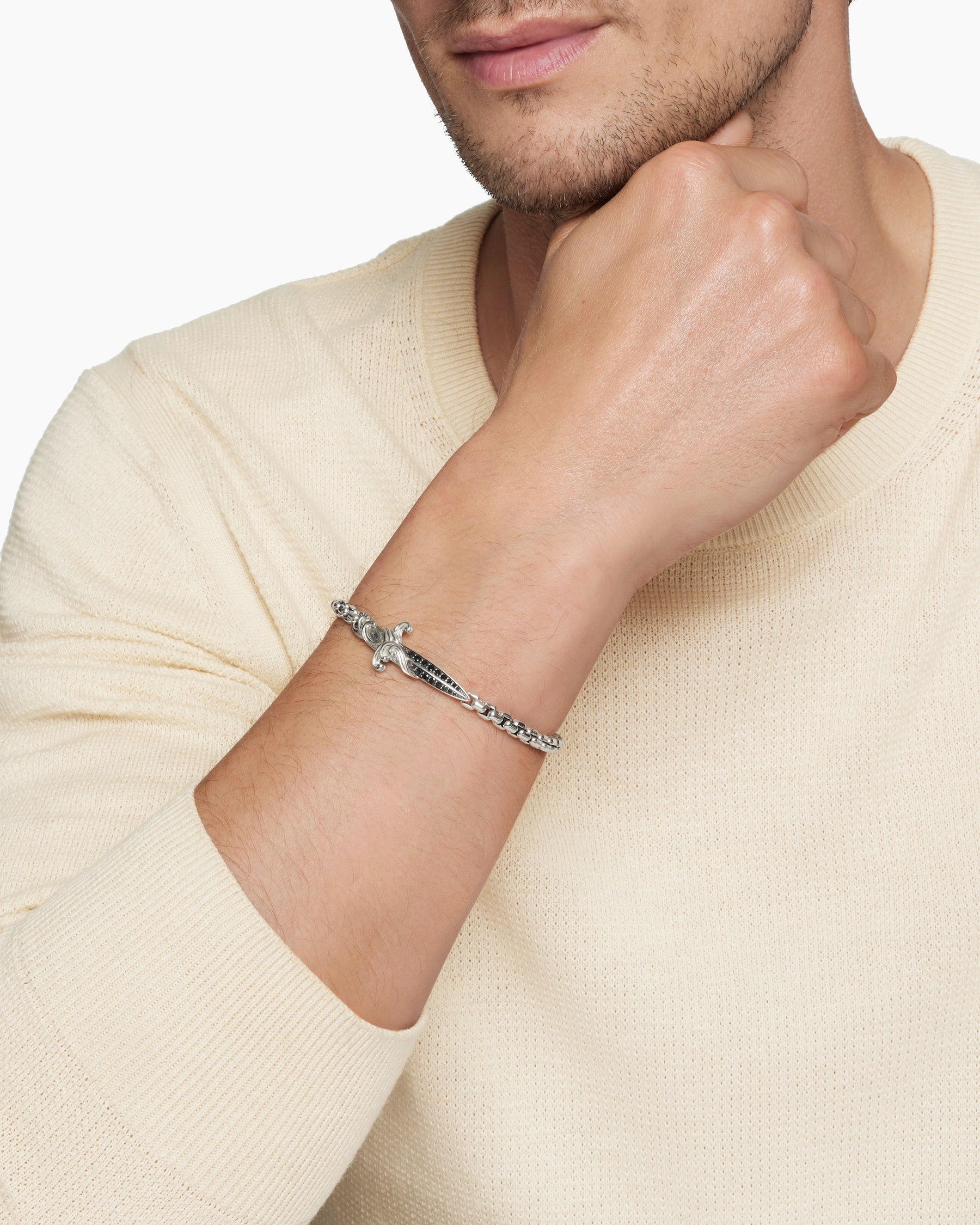 Waves Dagger Bracelet in Sterling Silver with Black Diamonds, 5mm - Image 8