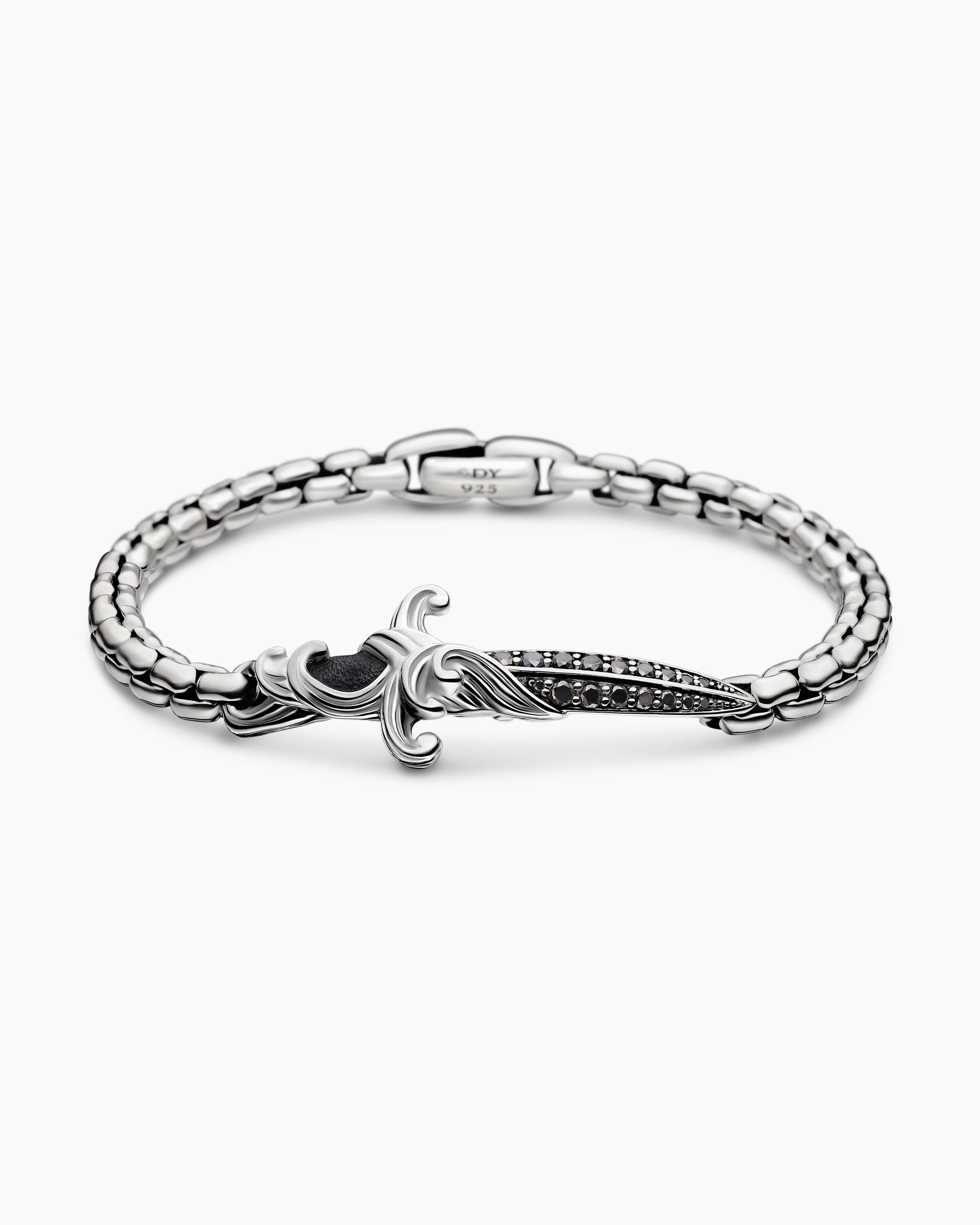 Waves Dagger Bracelet in Sterling Silver with Black Diamonds, 5mm