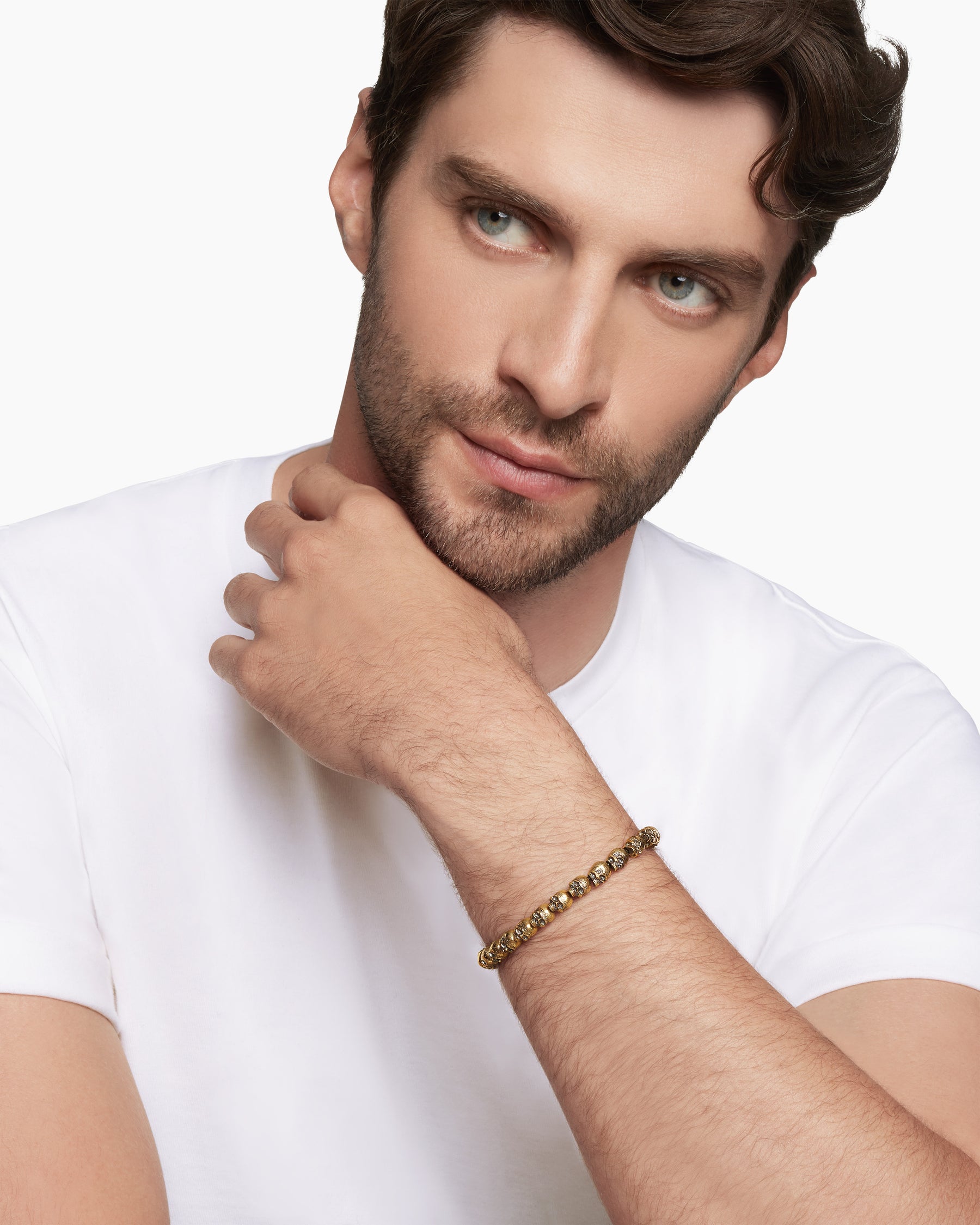Alternative view of Memento Mori Skull Bracelet in 18K Yellow Gold, 6mm