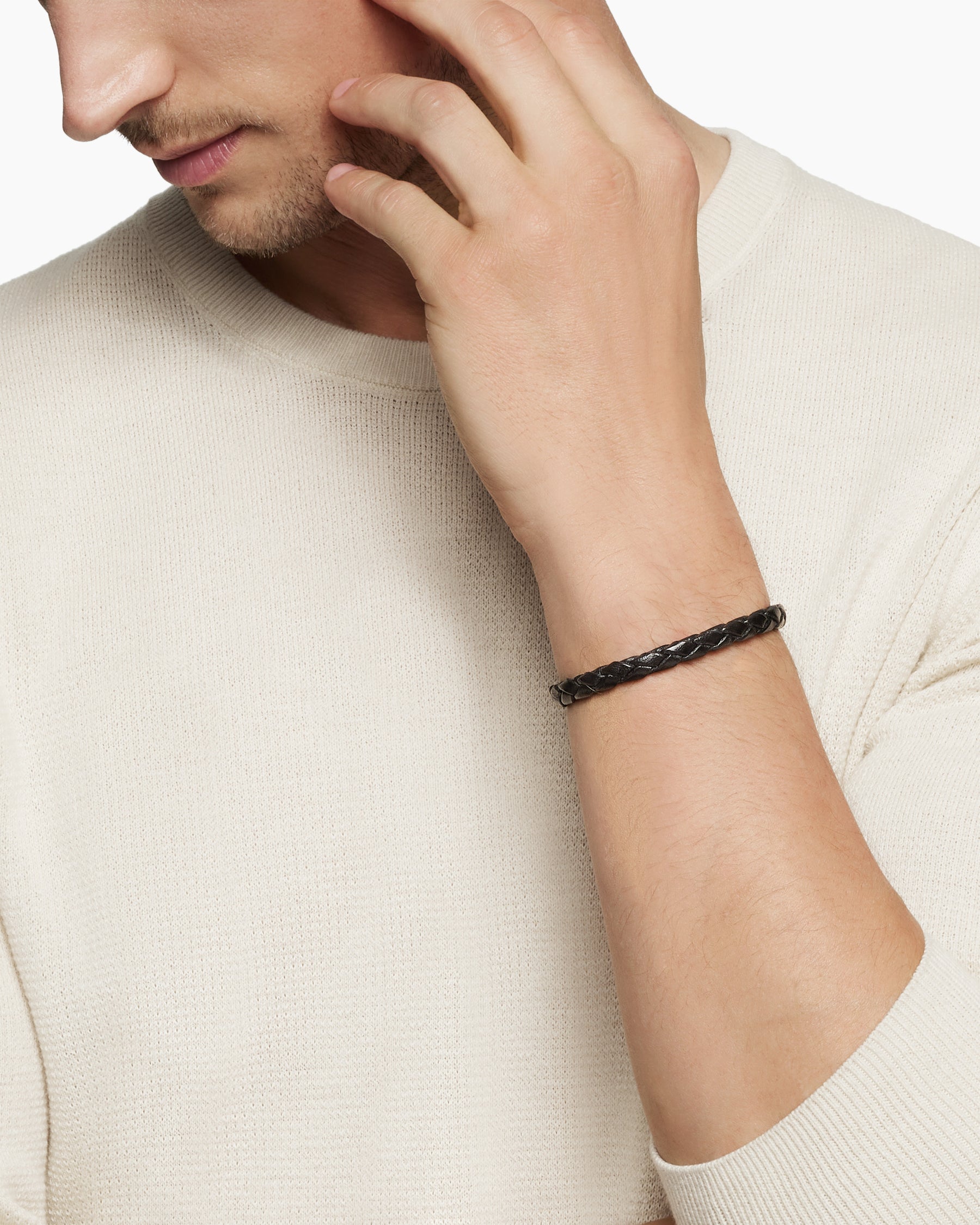 Alternative view of Armory Bracelet in Black Leather with Sterling Silver, 10.7mm