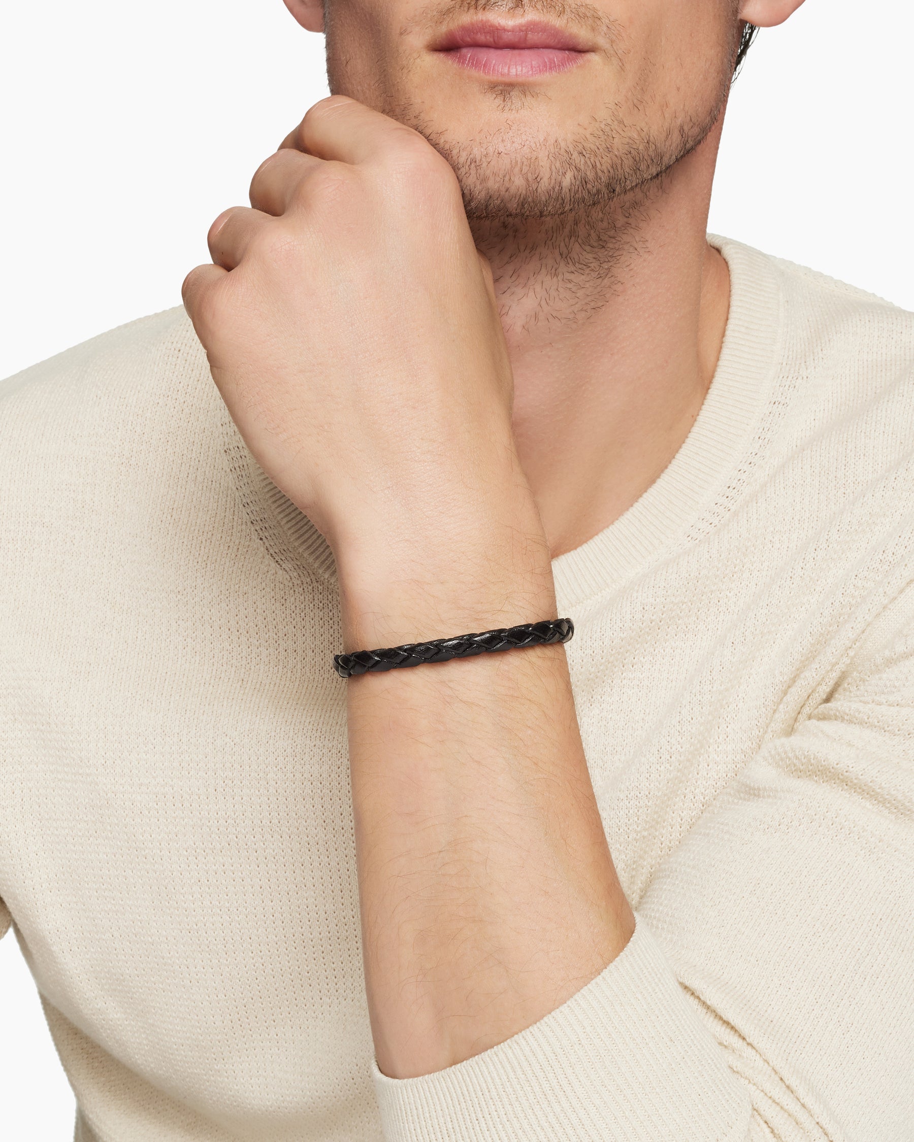 Armory Bracelet in Black Leather with Sterling Silver, 10.7mm - Image 8