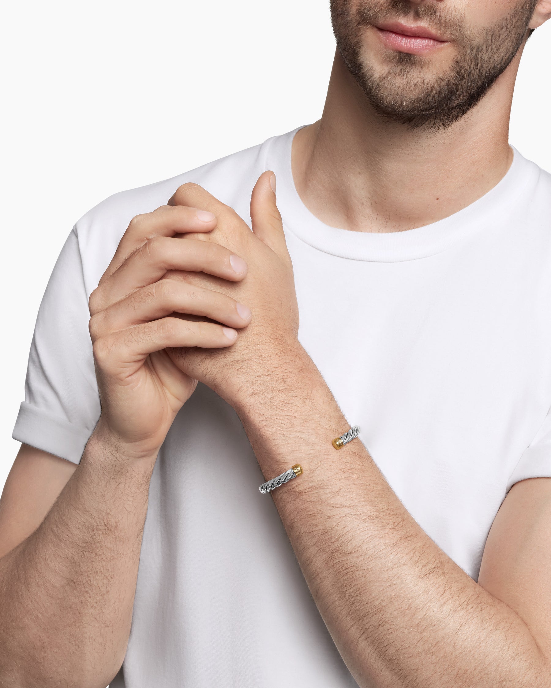 Alternative view of Cable Cuff Bracelet in Sterling Silver with 18K Yellow Gold, 6mm