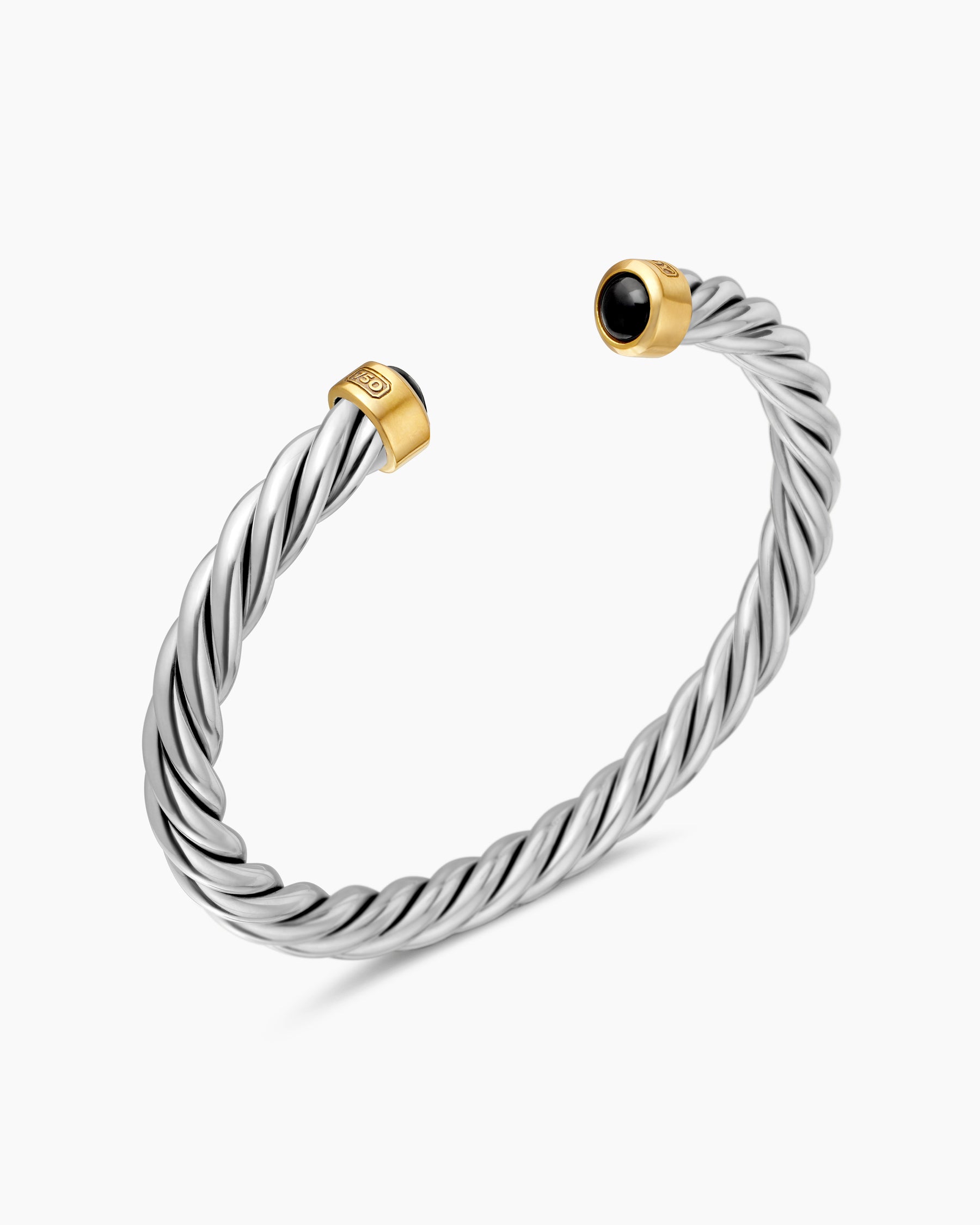 Cable Cuff Bracelet in Sterling Silver with 18K Yellow Gold and Black Onyx, 6mm - Image 3