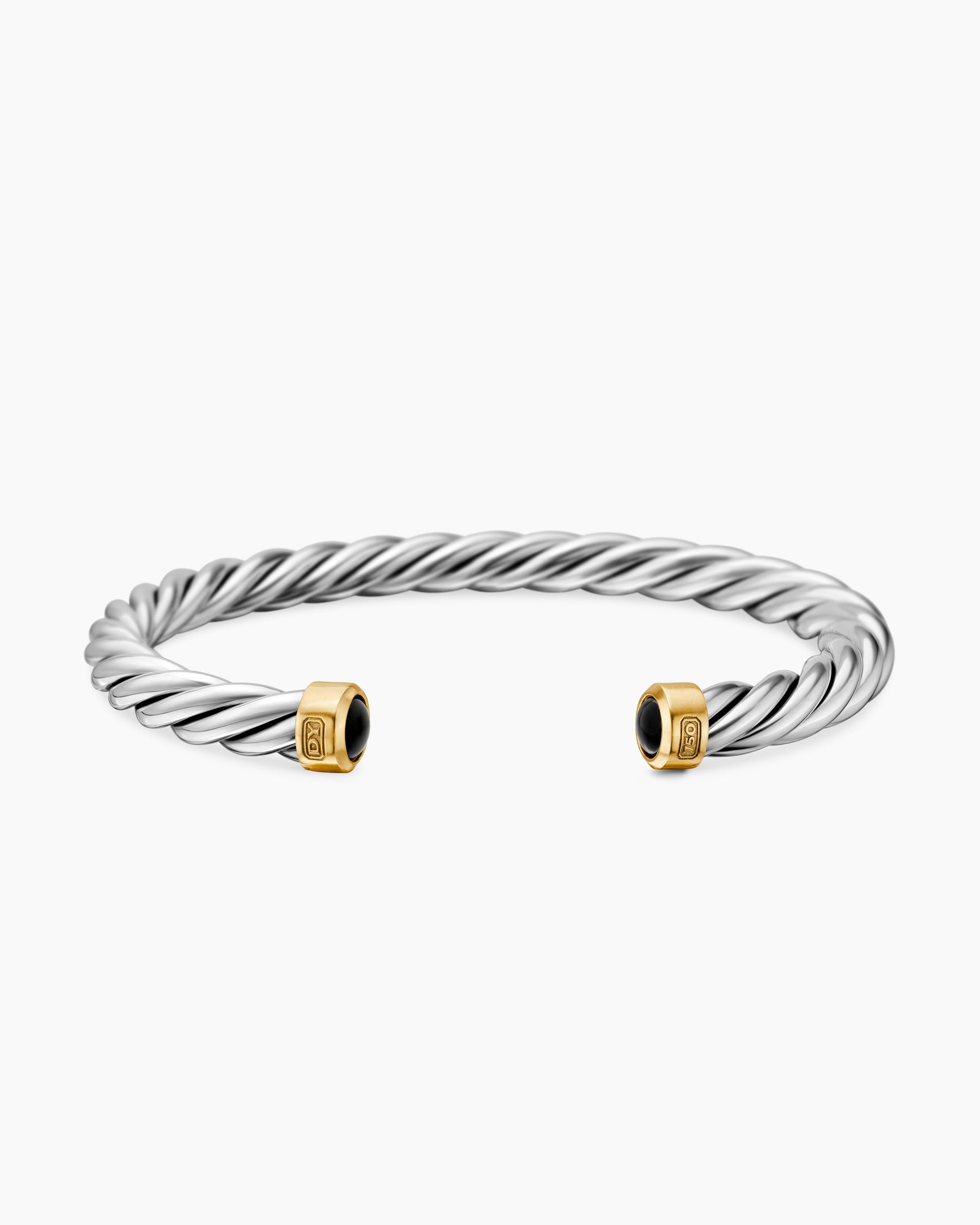 Cable Cuff Bracelet in Sterling Silver with 18K Yellow Gold and Black Onyx, 6mm - Image 4