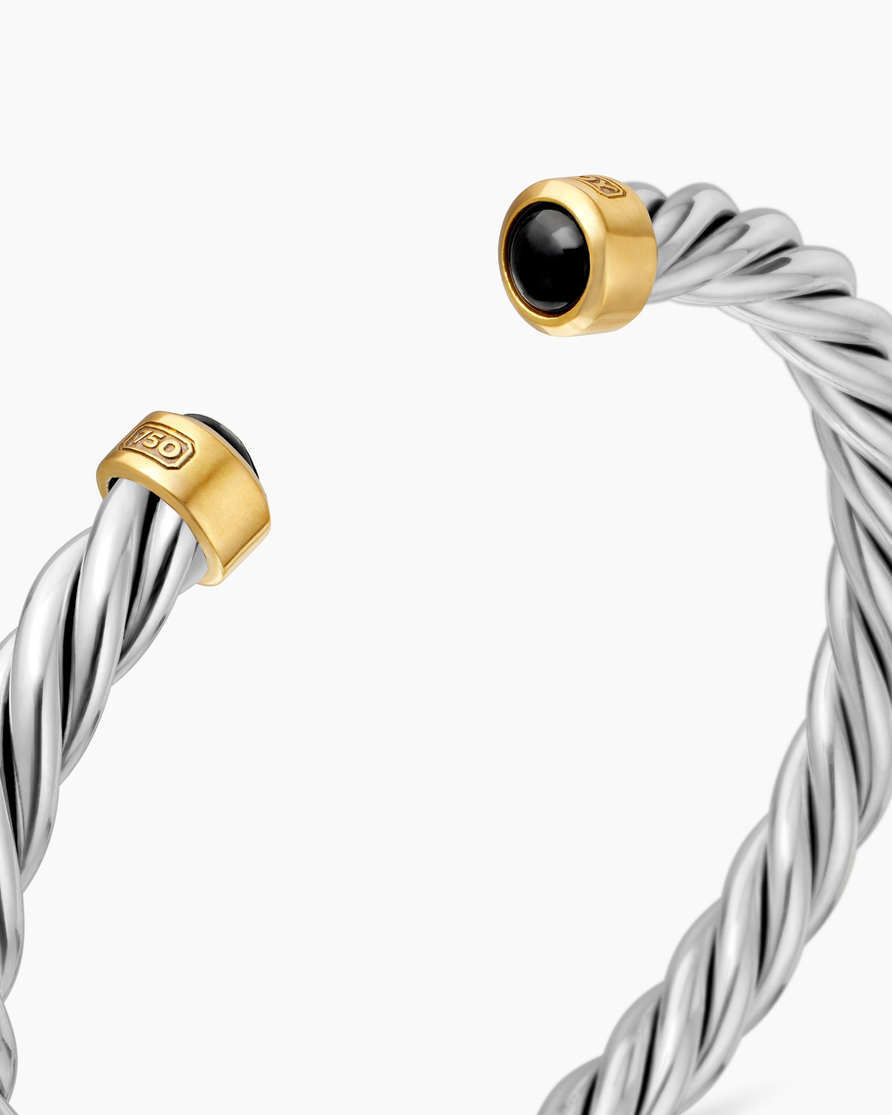 Cable Cuff Bracelet in Sterling Silver with 18K Yellow Gold and Black Onyx, 6mm - Image 5