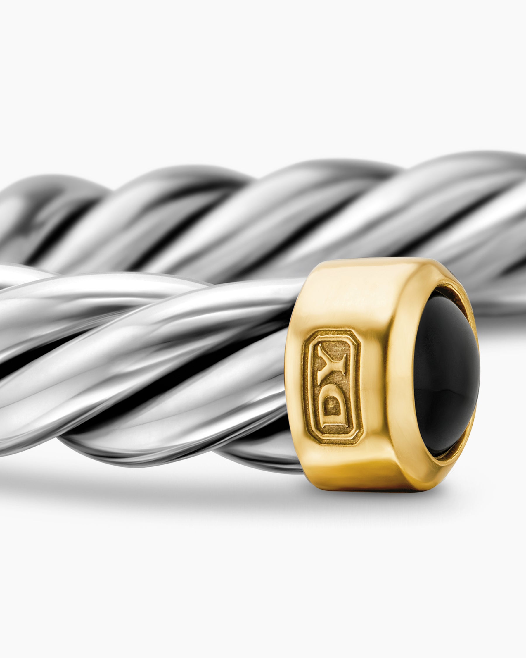Cable Cuff Bracelet in Sterling Silver with 18K Yellow Gold and Black Onyx, 6mm - Image 6
