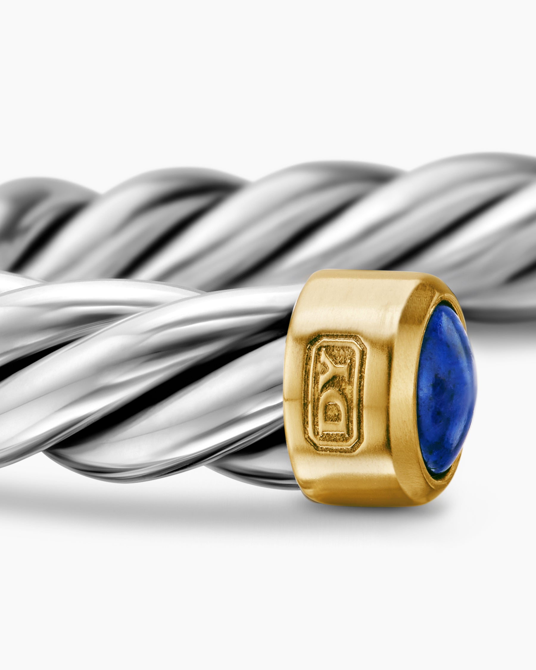 Cable Cuff Bracelet in Sterling Silver with 18K Yellow Gold and Lapis, 6mm - Image 6