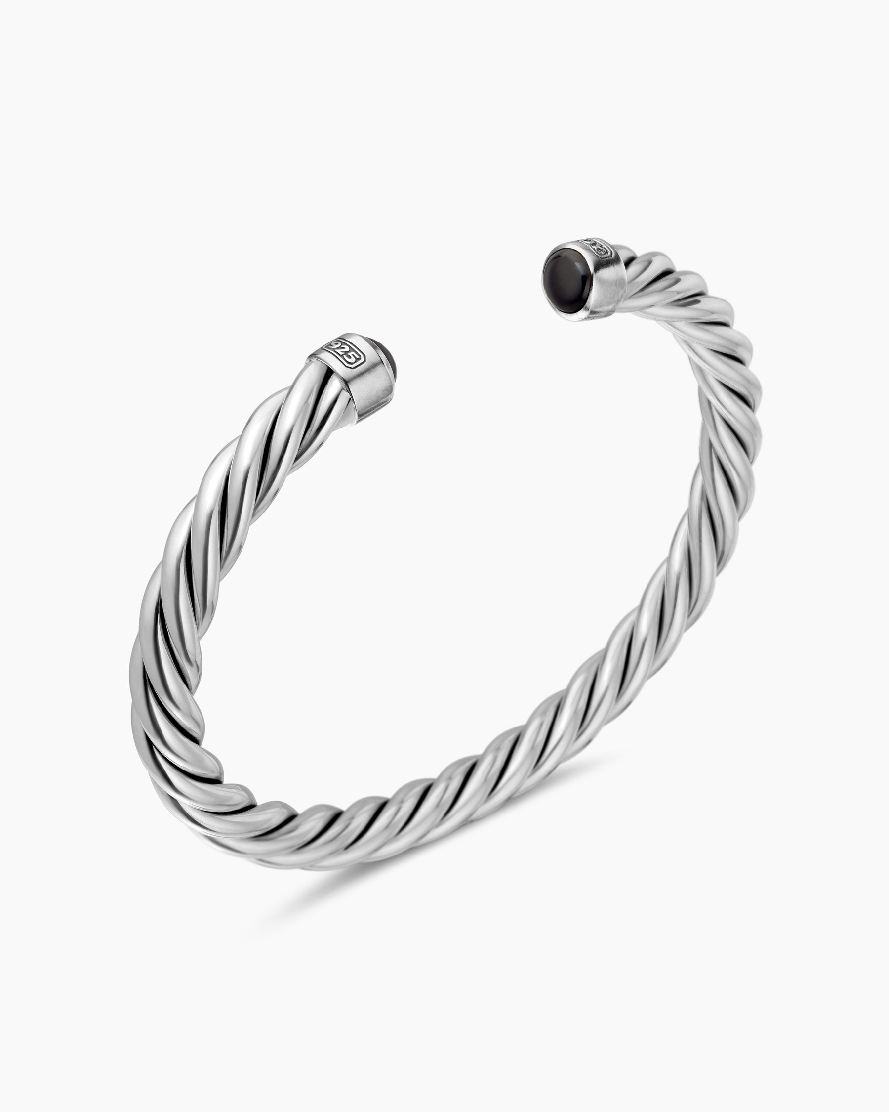 Cable Cuff Bracelet in Sterling Silver with Black Onyx, 6mm - Image 3