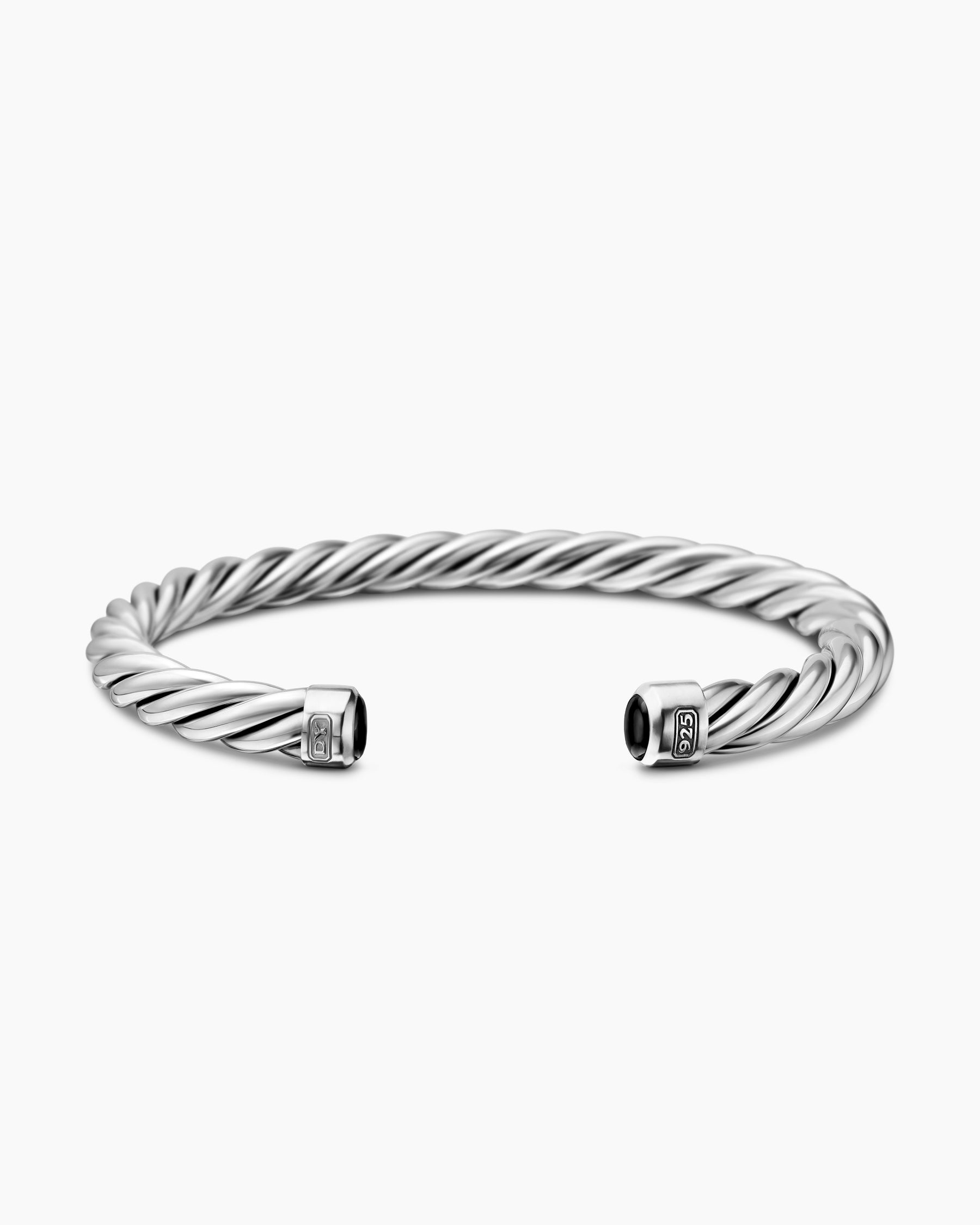 Cable Cuff Bracelet in Sterling Silver with Black Onyx, 6mm - Image 4