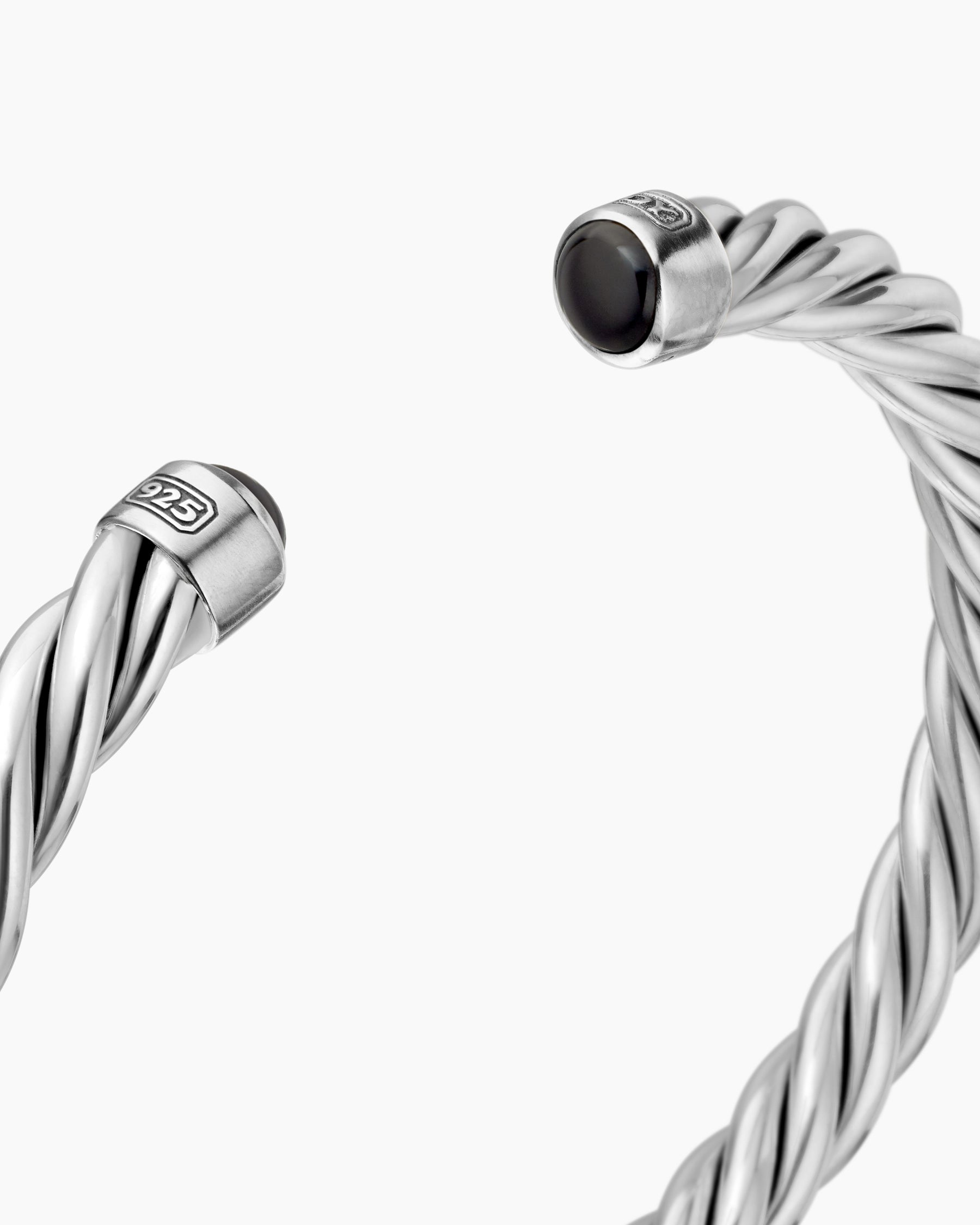 Cable Cuff Bracelet in Sterling Silver with Black Onyx, 6mm - Image 5