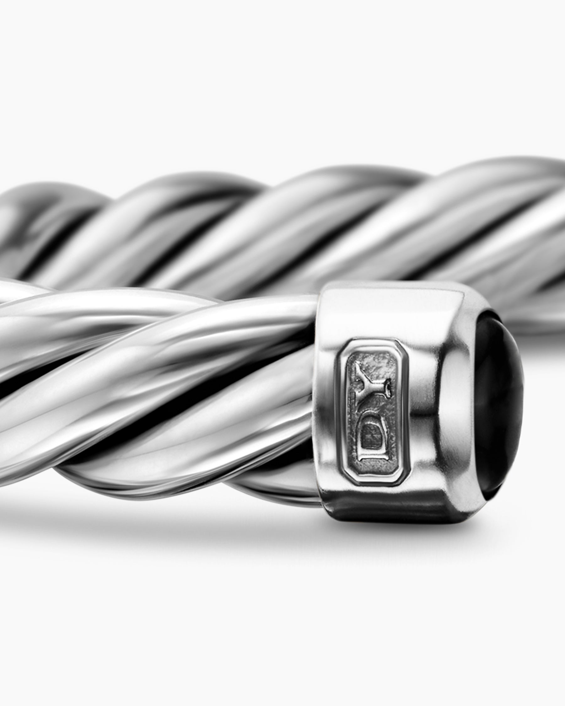 Cable Cuff Bracelet in Sterling Silver with Black Onyx, 6mm - Image 6