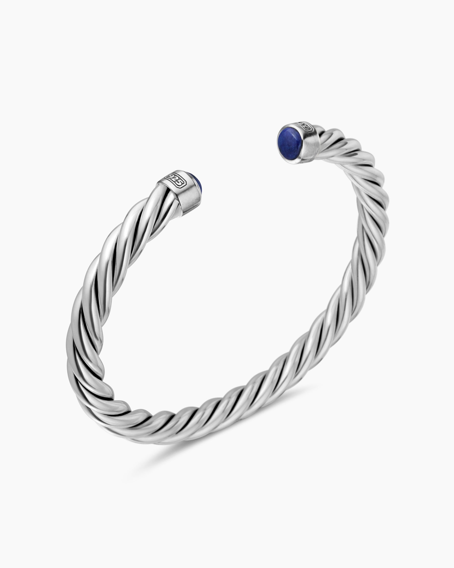 Cable Cuff Bracelet in Sterling Silver with Lapis, 6mm - Image 3