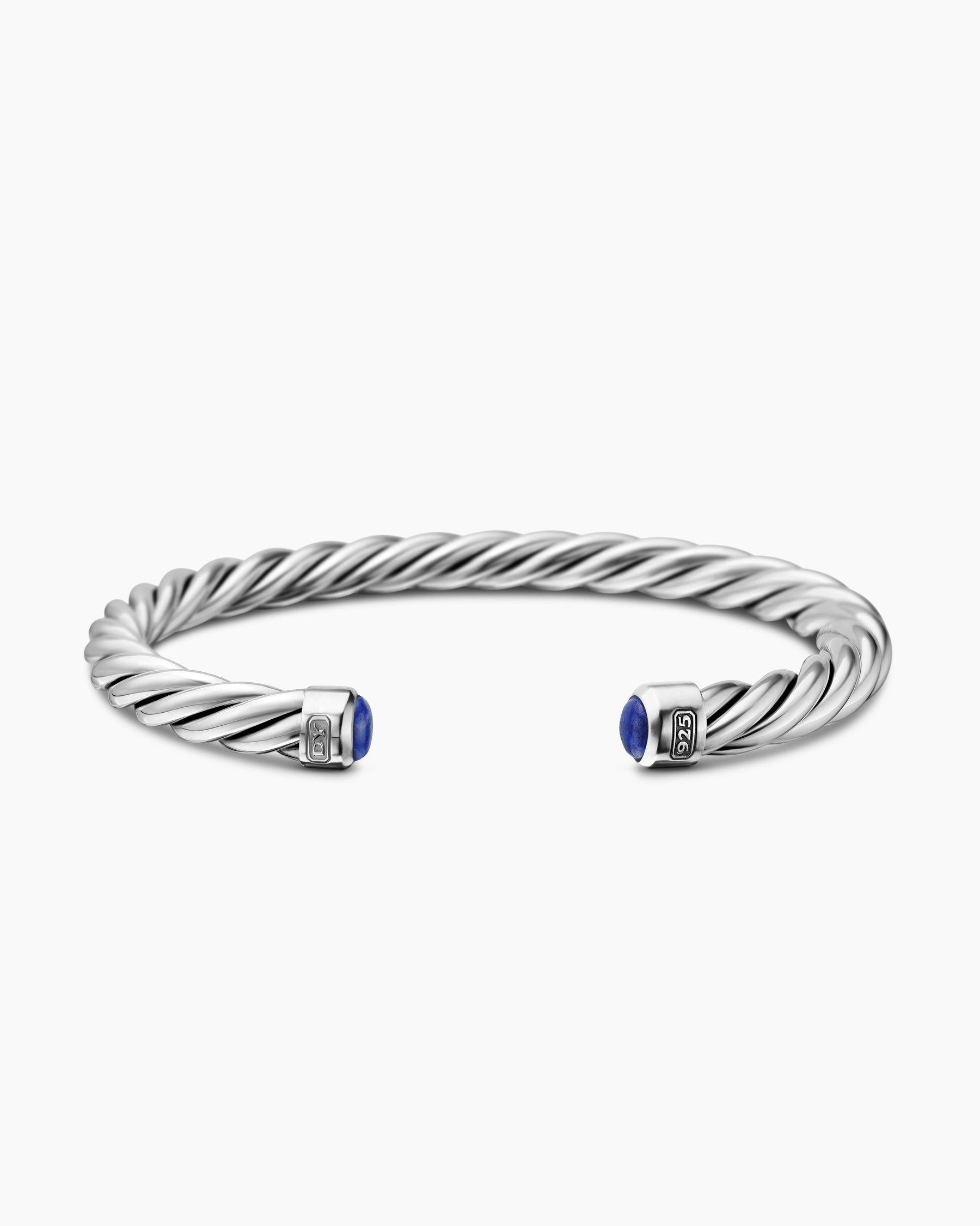 Cable Cuff Bracelet in Sterling Silver with Lapis, 6mm - Image 4