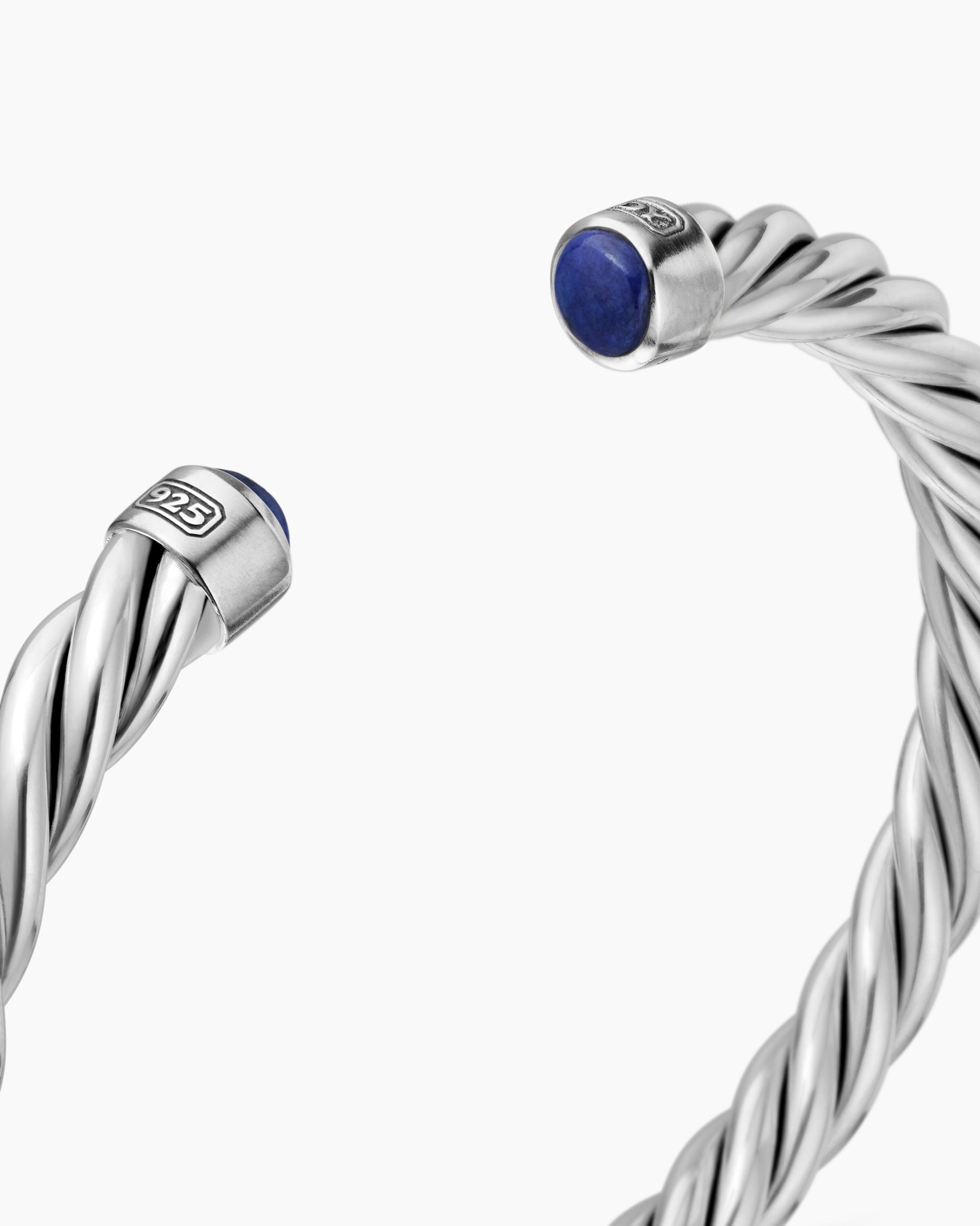 Cable Cuff Bracelet in Sterling Silver with Lapis, 6mm - Image 5
