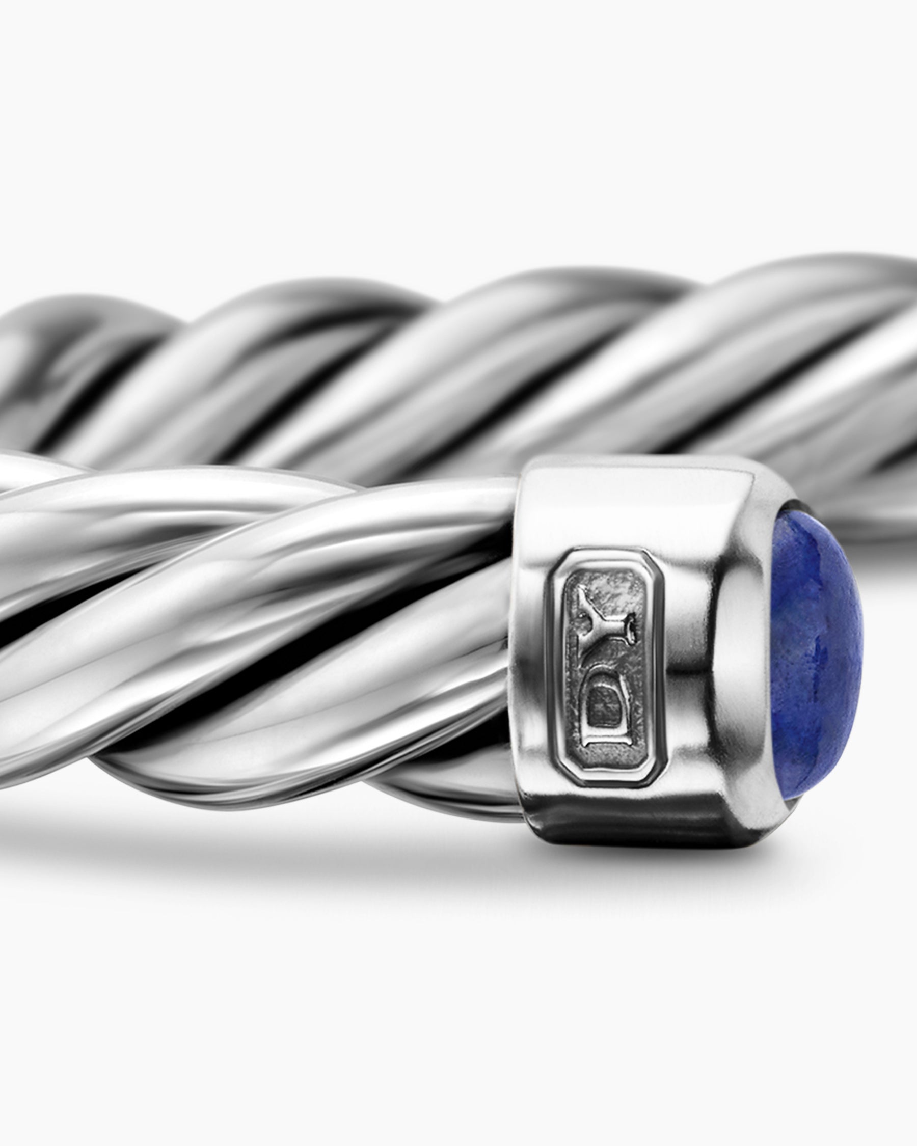 Cable Cuff Bracelet in Sterling Silver with Lapis, 6mm - Image 6