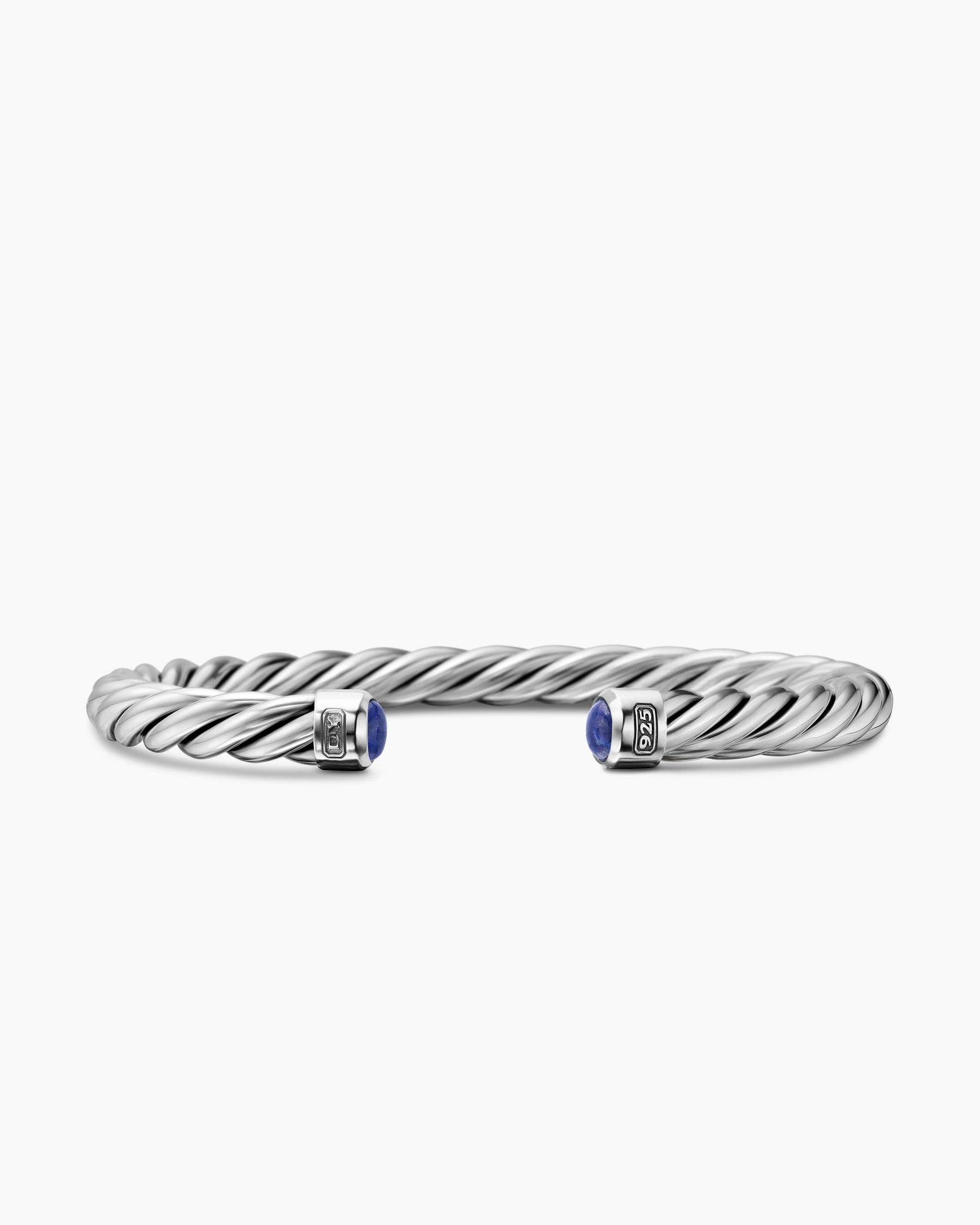 Cable Cuff Bracelet in Sterling Silver with Lapis, 6mm