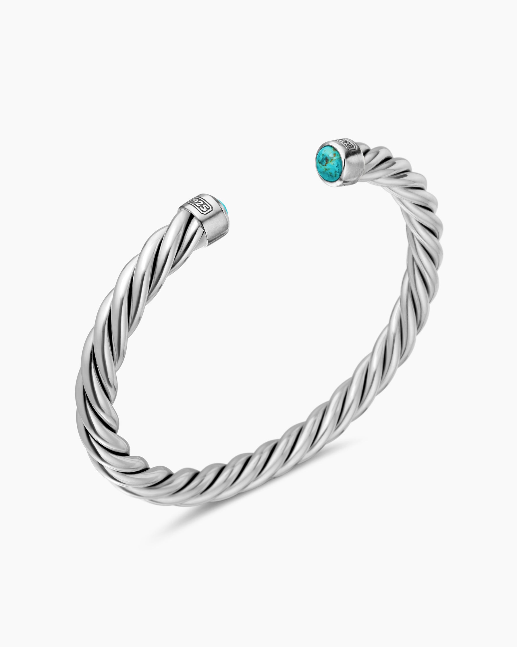 Cable Cuff Bracelet in Sterling Silver with Turquoise, 6mm - Image 3