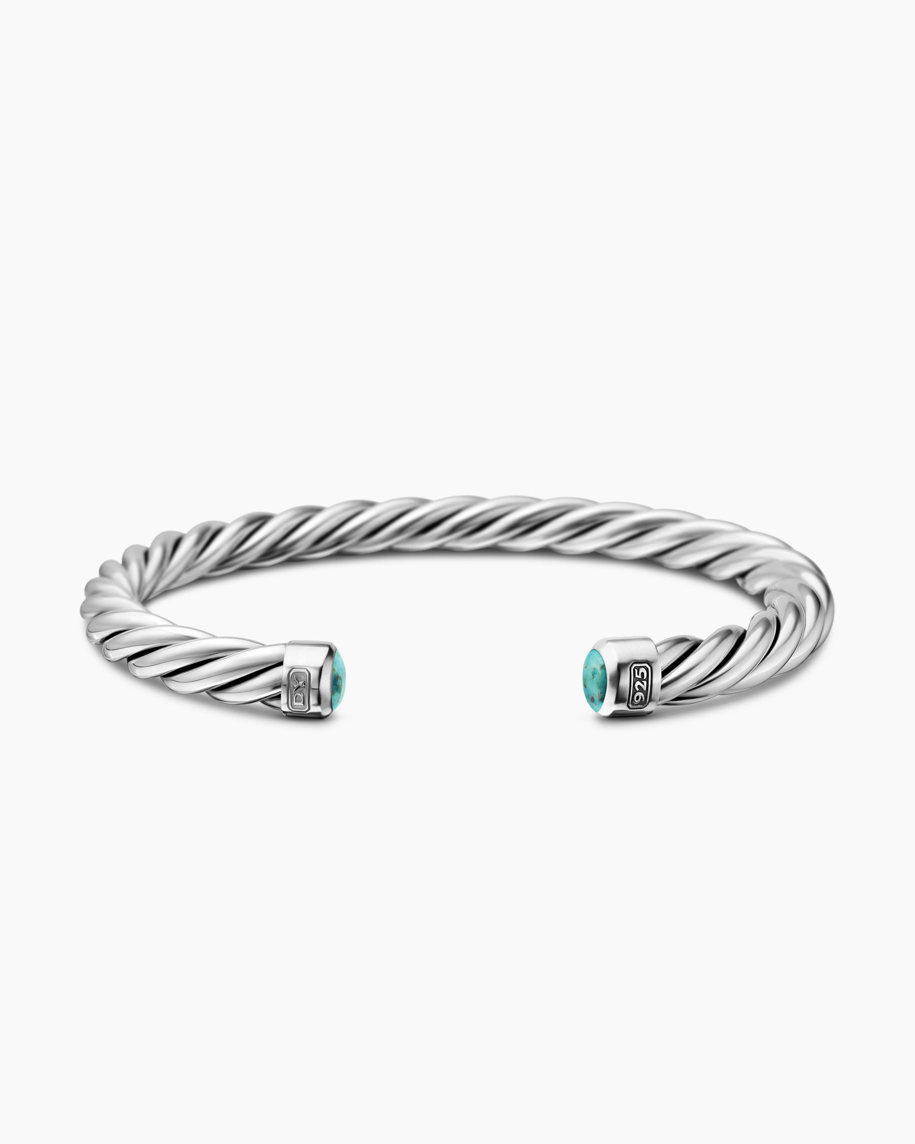Cable Cuff Bracelet in Sterling Silver with Turquoise, 6mm - Image 4