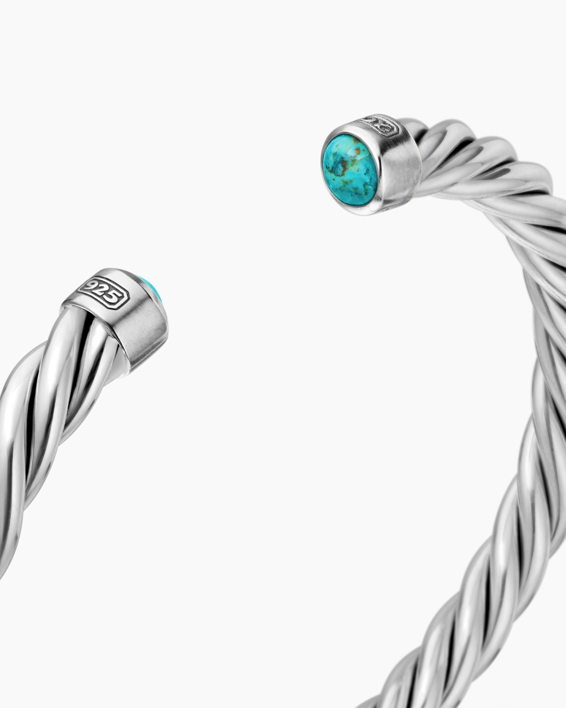 Cable Cuff Bracelet in Sterling Silver with Turquoise, 6mm - Image 5