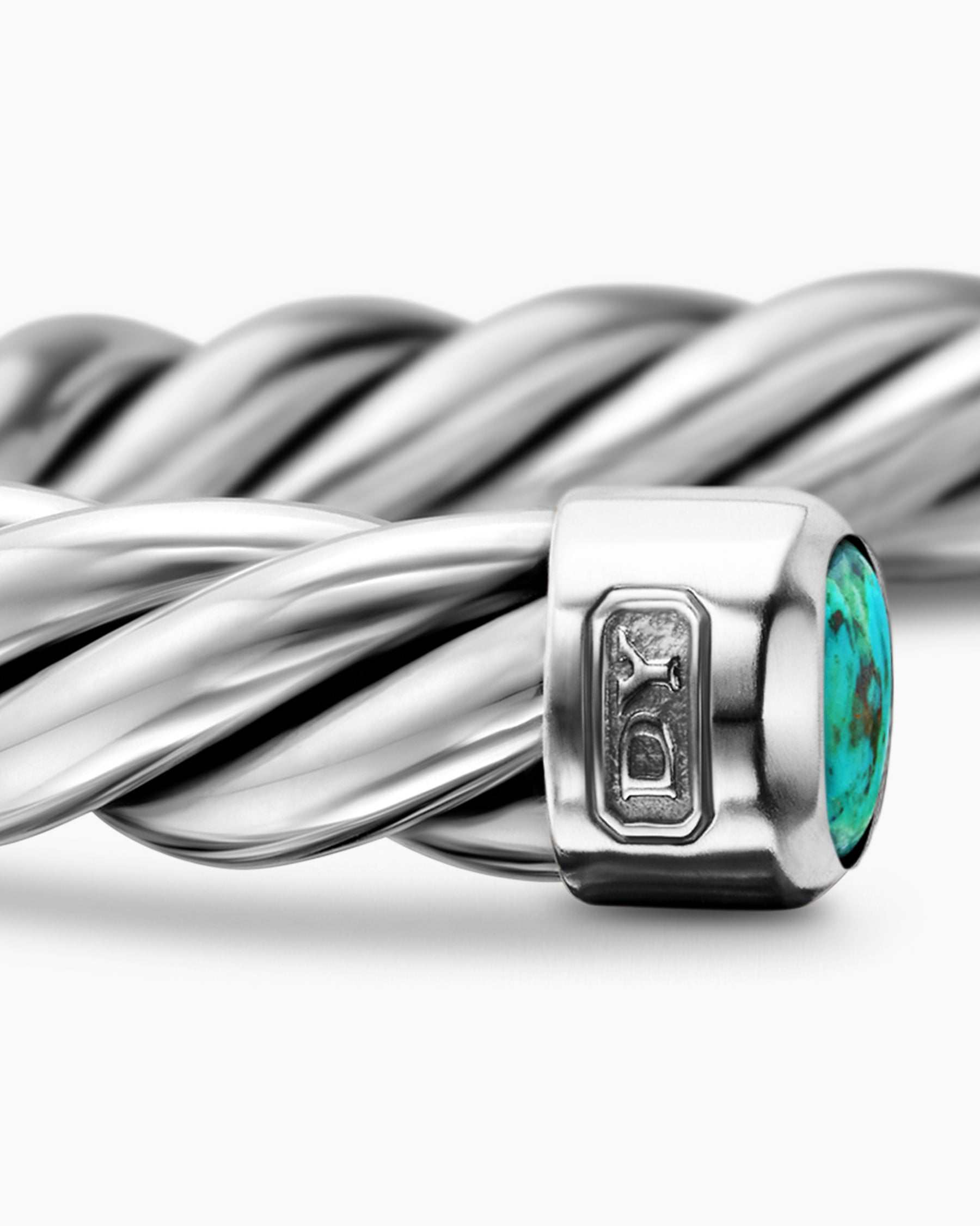 Cable Cuff Bracelet in Sterling Silver with Turquoise, 6mm - Image 6