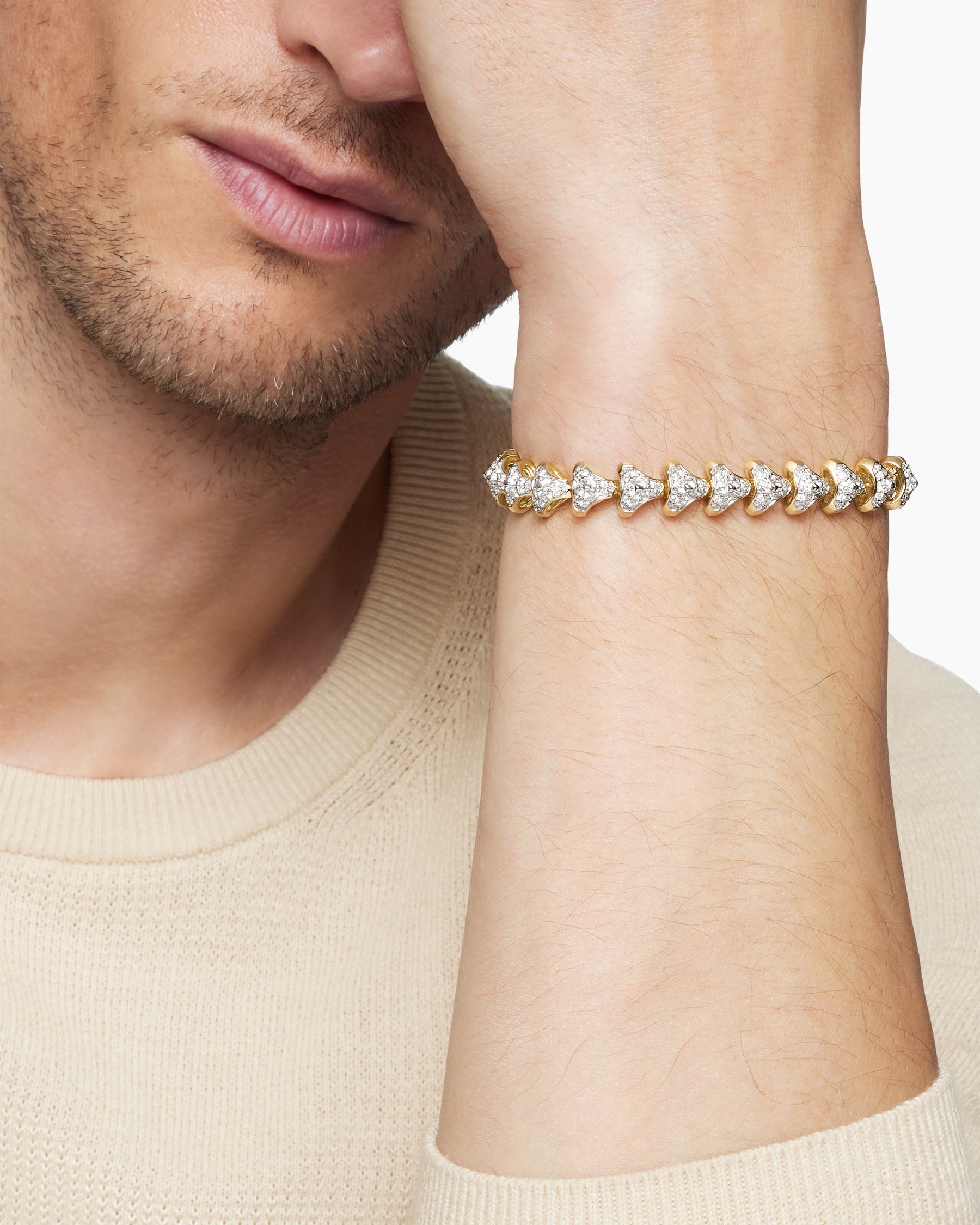 Armory Link Bracelet in 18K Yellow Gold with Diamonds, 9.5mm - Image 8