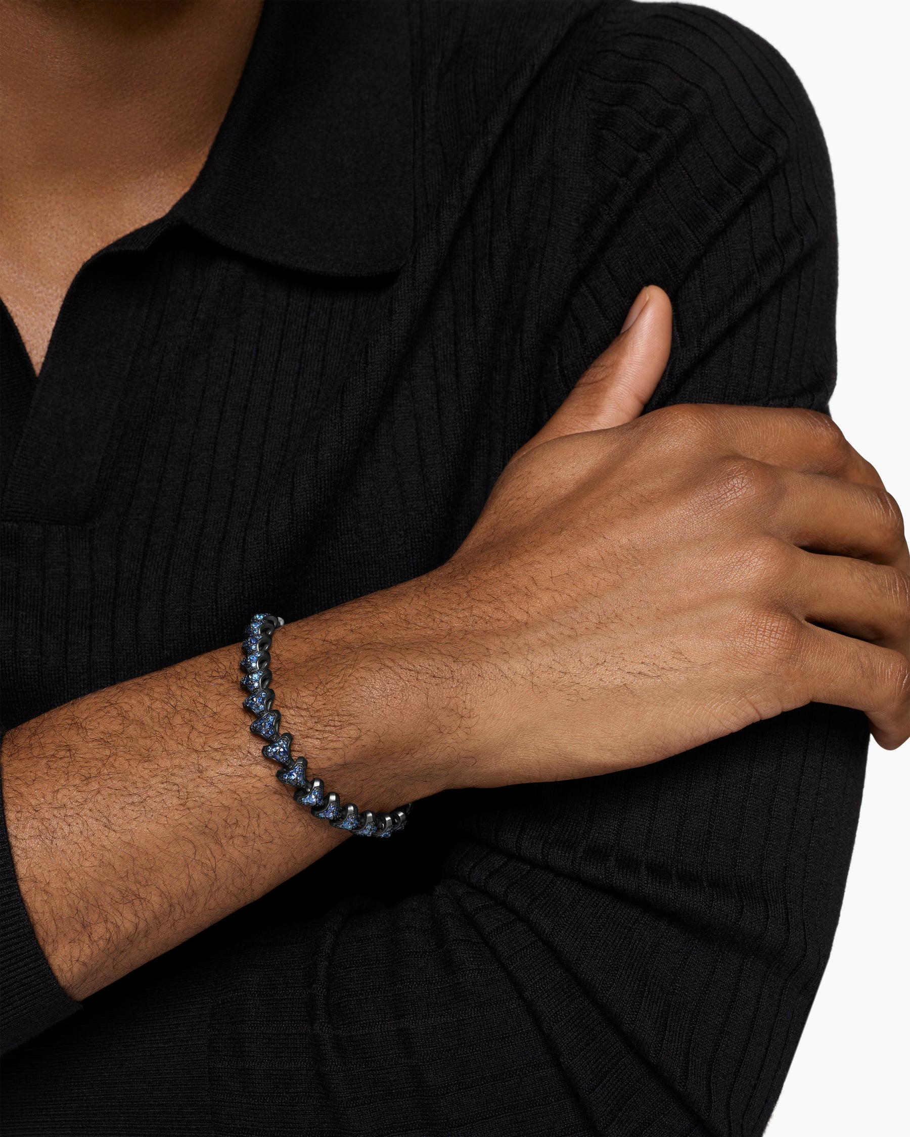 Alternative view of Armory Link Bracelet in Black Titanium with Sapphires, 9.5mm