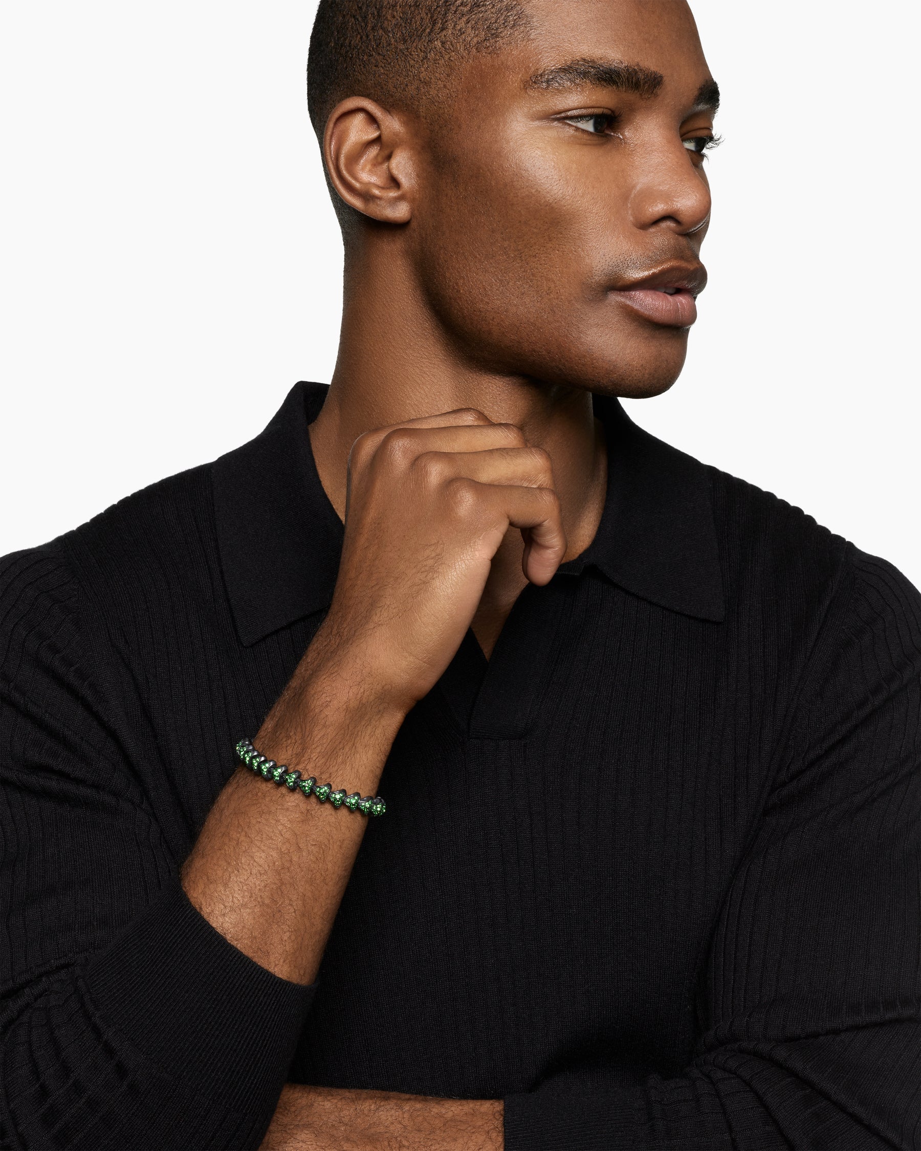 Alternative view of Armory Link Bracelet in Black Titanium with Tsavorites, 9.5mm