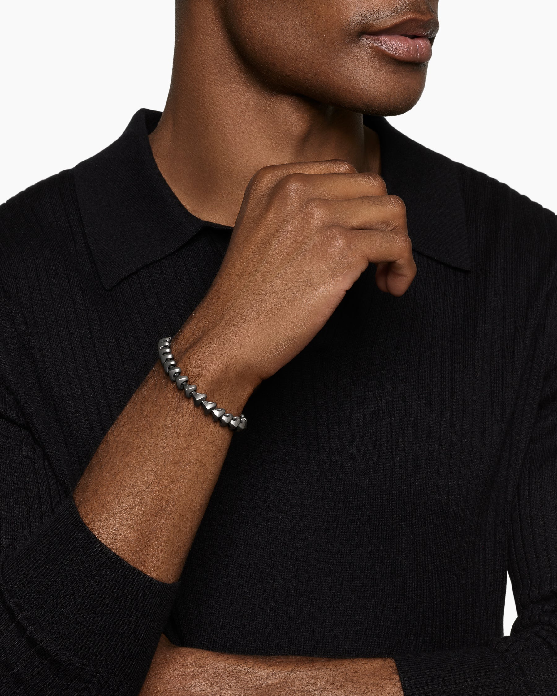 Alternative view of Armory Link Bracelet in Anthracite Titanium with Sterling Silver, 9.5mm