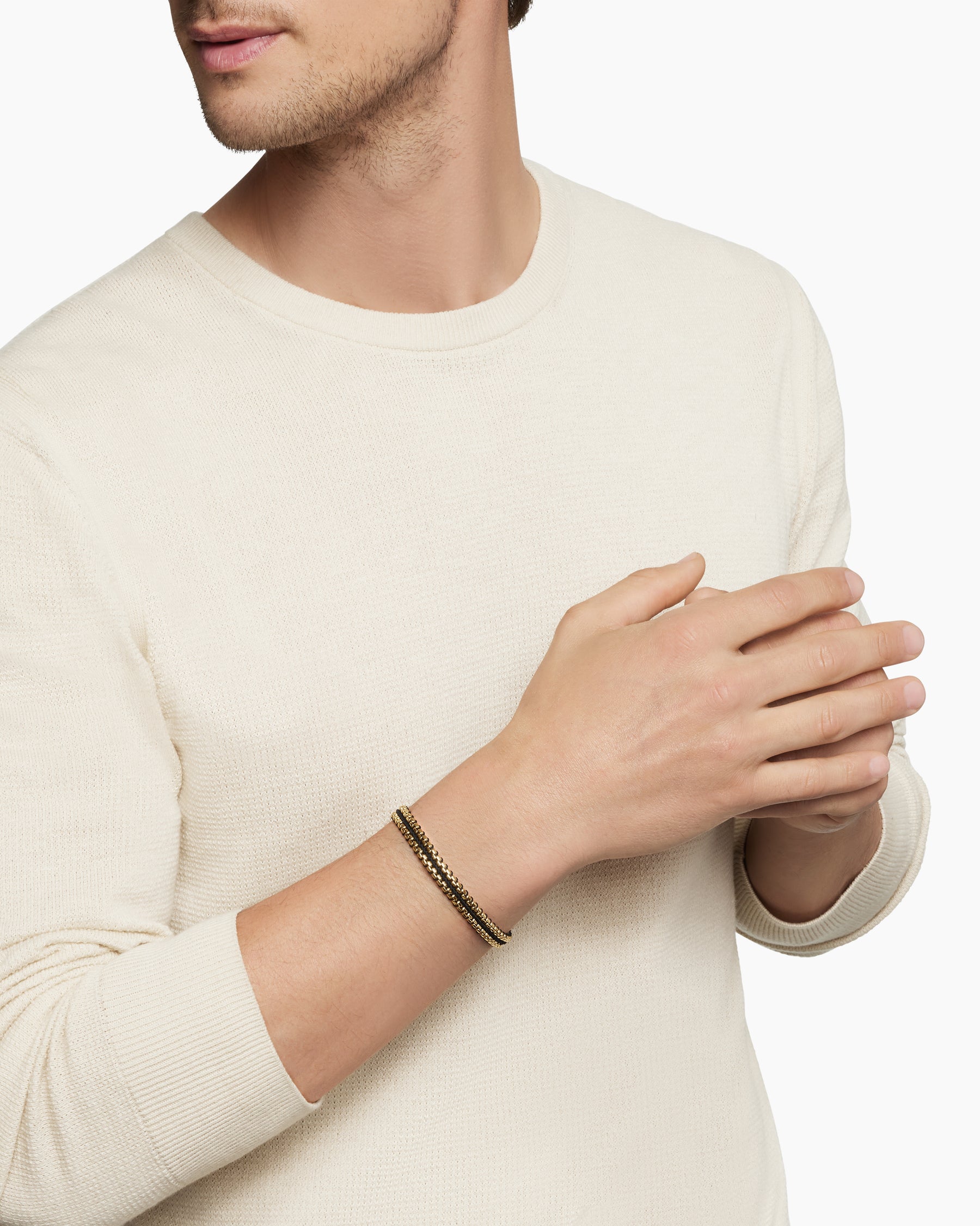 Alternative view of Woven Box Chain Bracelet with Black Nylon and 18K Yellow Gold, 10mm