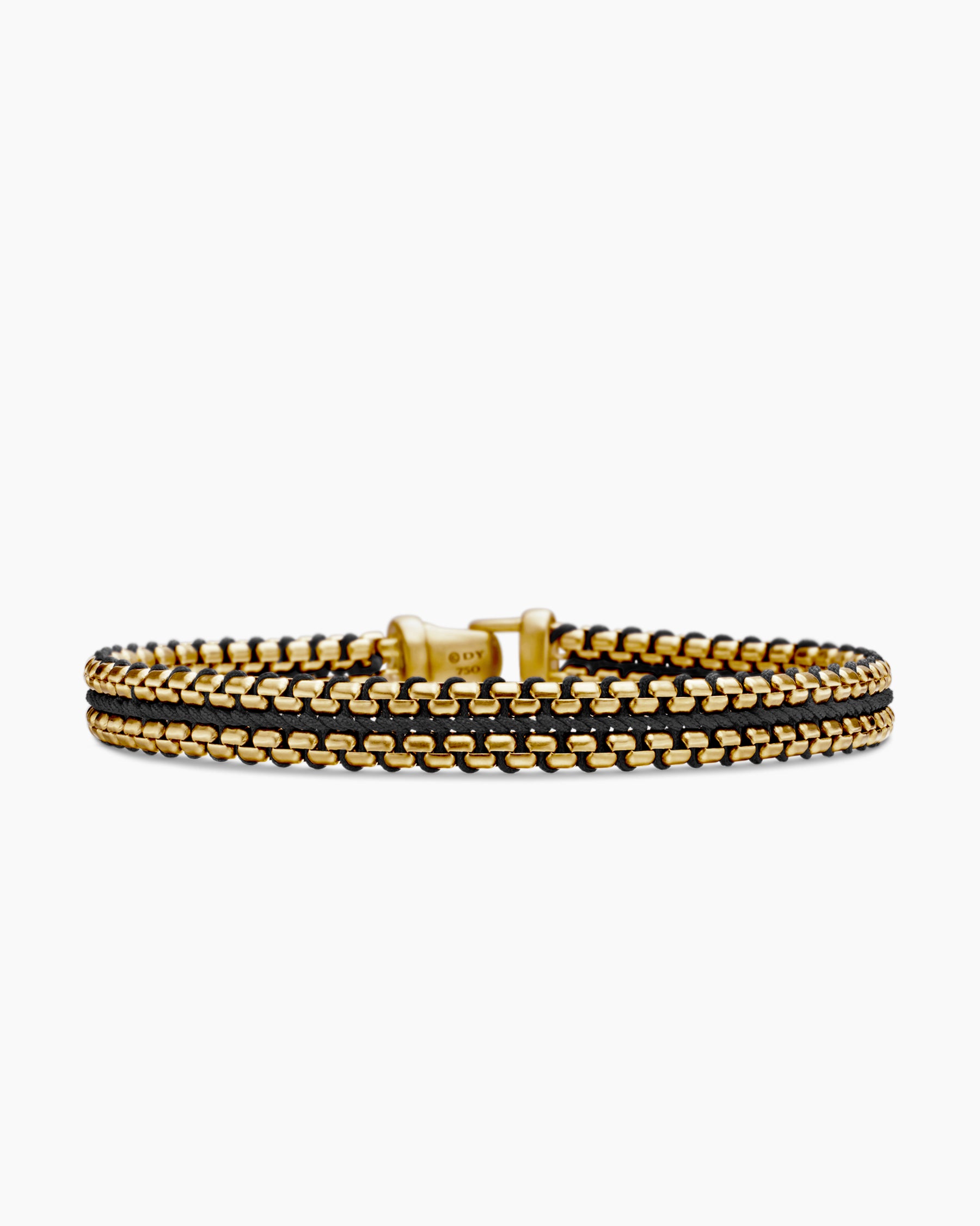 Woven Box Chain Bracelet with Black Nylon and 18K Yellow Gold, 10mm