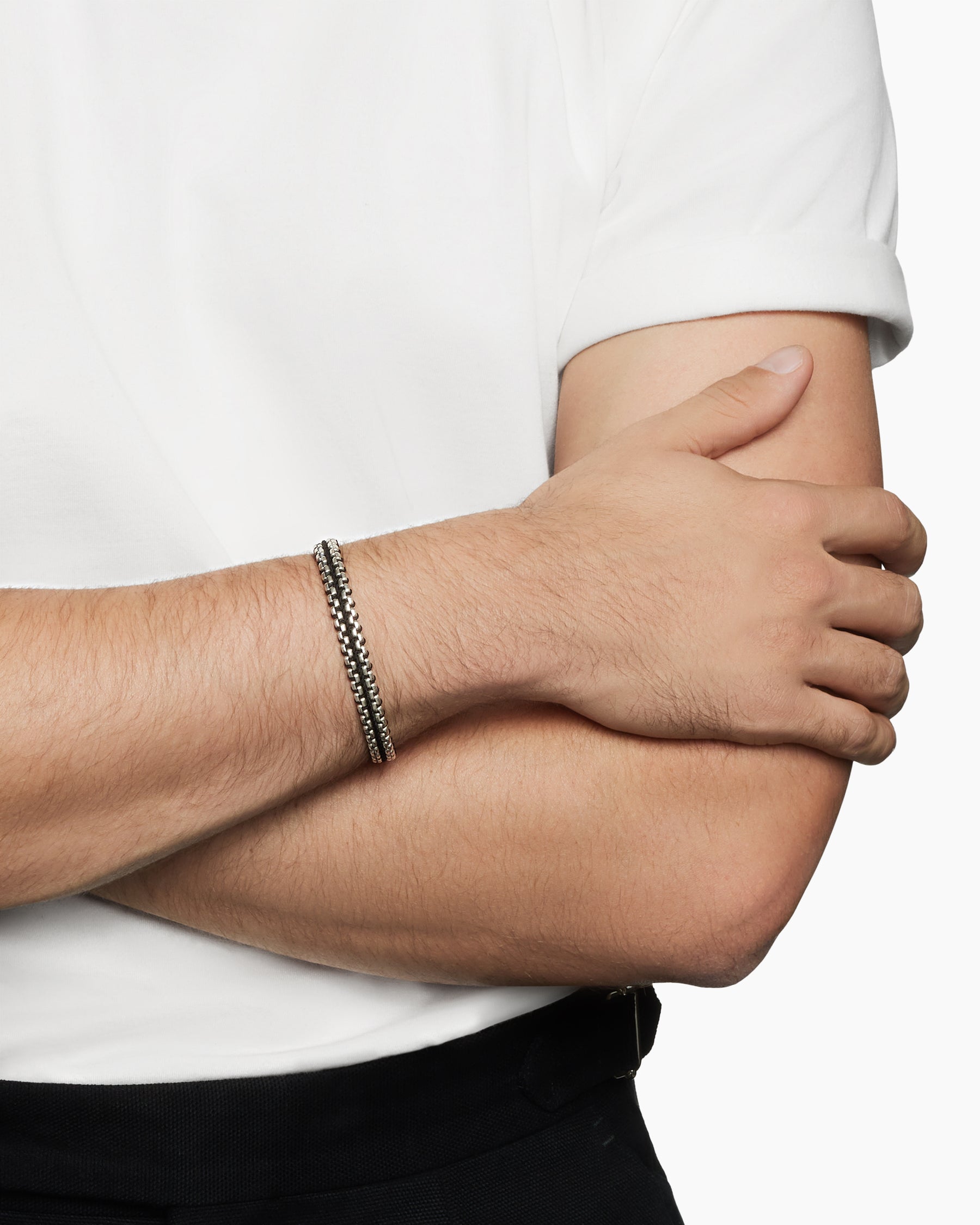 Alternative view of Woven Box Chain Bracelet in Sterling Silver with Black Nylon, 10mm