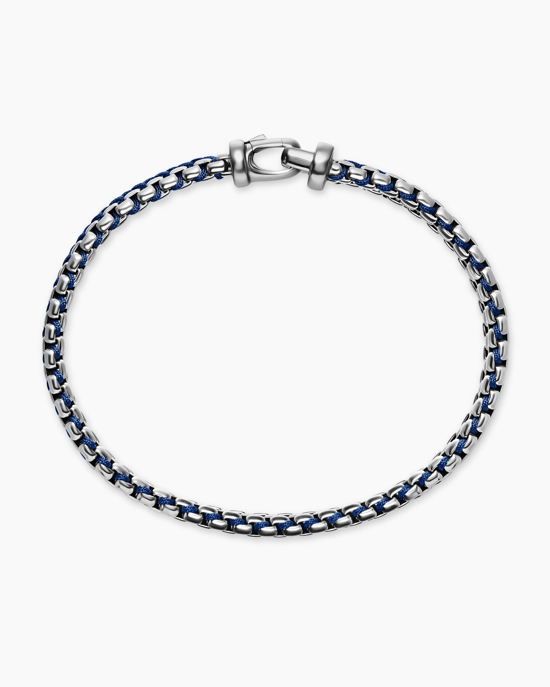 Woven Box Chain Bracelet in Sterling Silver with Blue Nylon, 10mm - Image 3